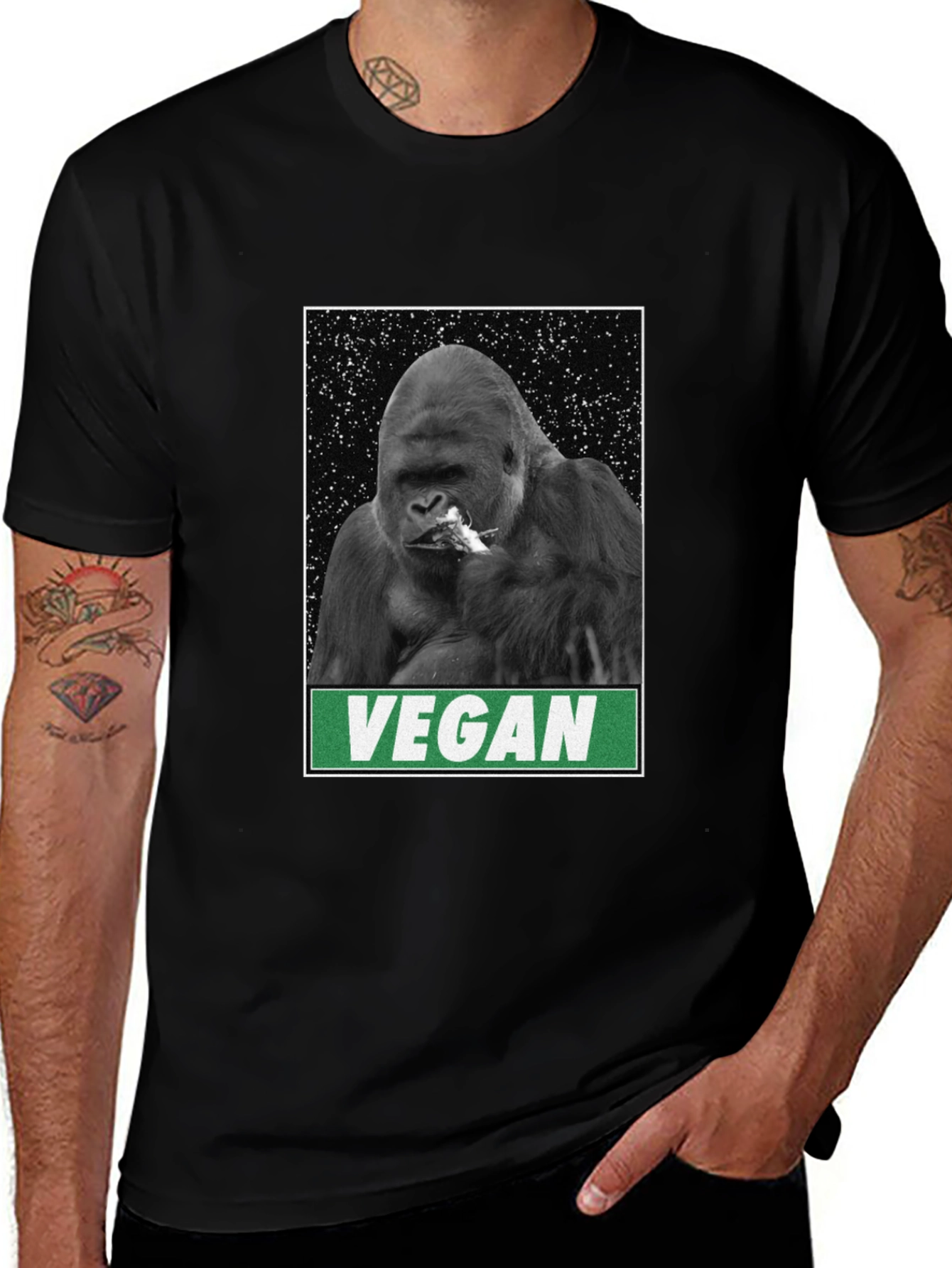 Vegan Gorilla Graphic Tee - Black Cotton T-Shirt