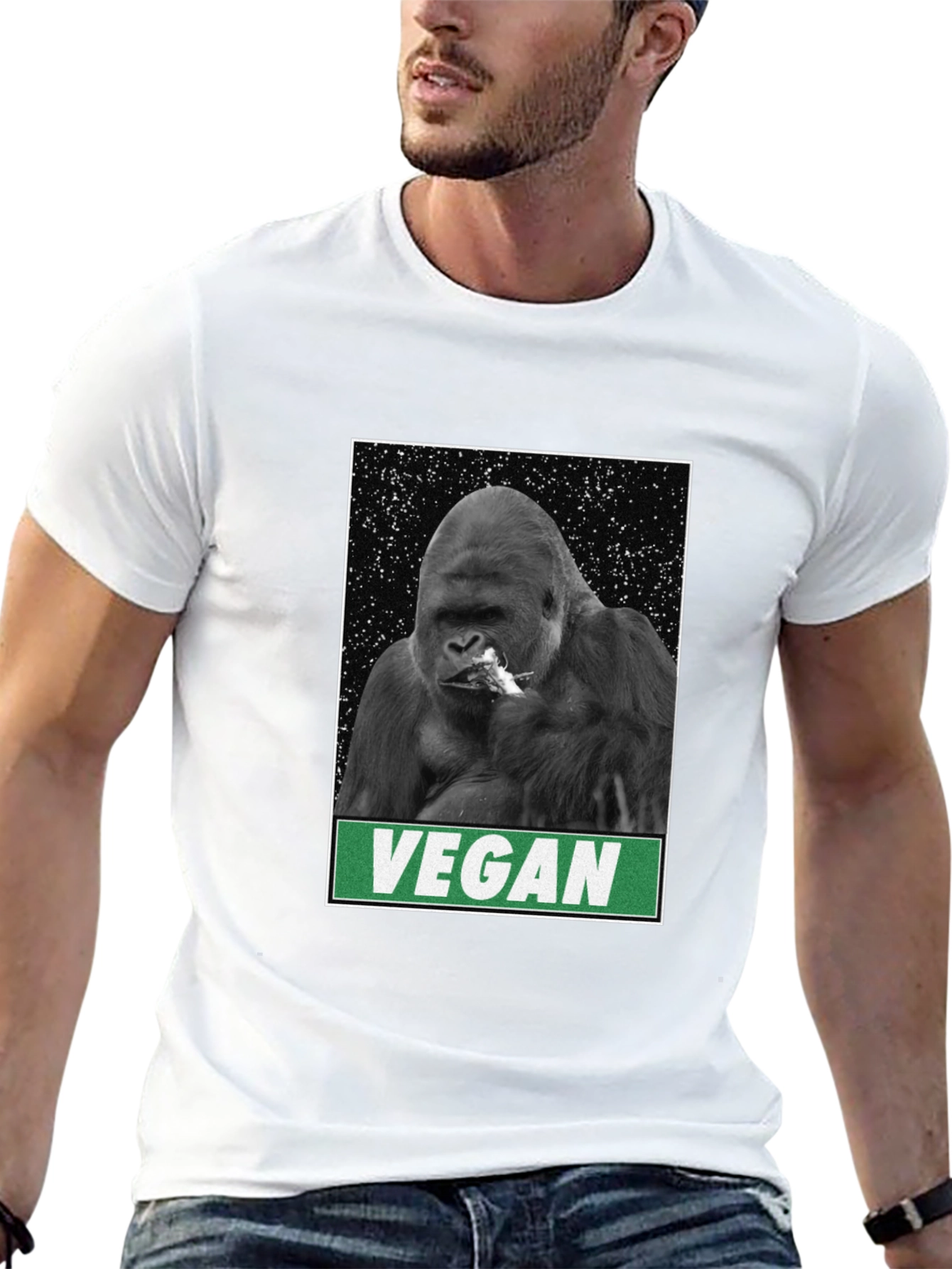 Vegan Gorilla Graphic Tee - Black Cotton T-Shirt