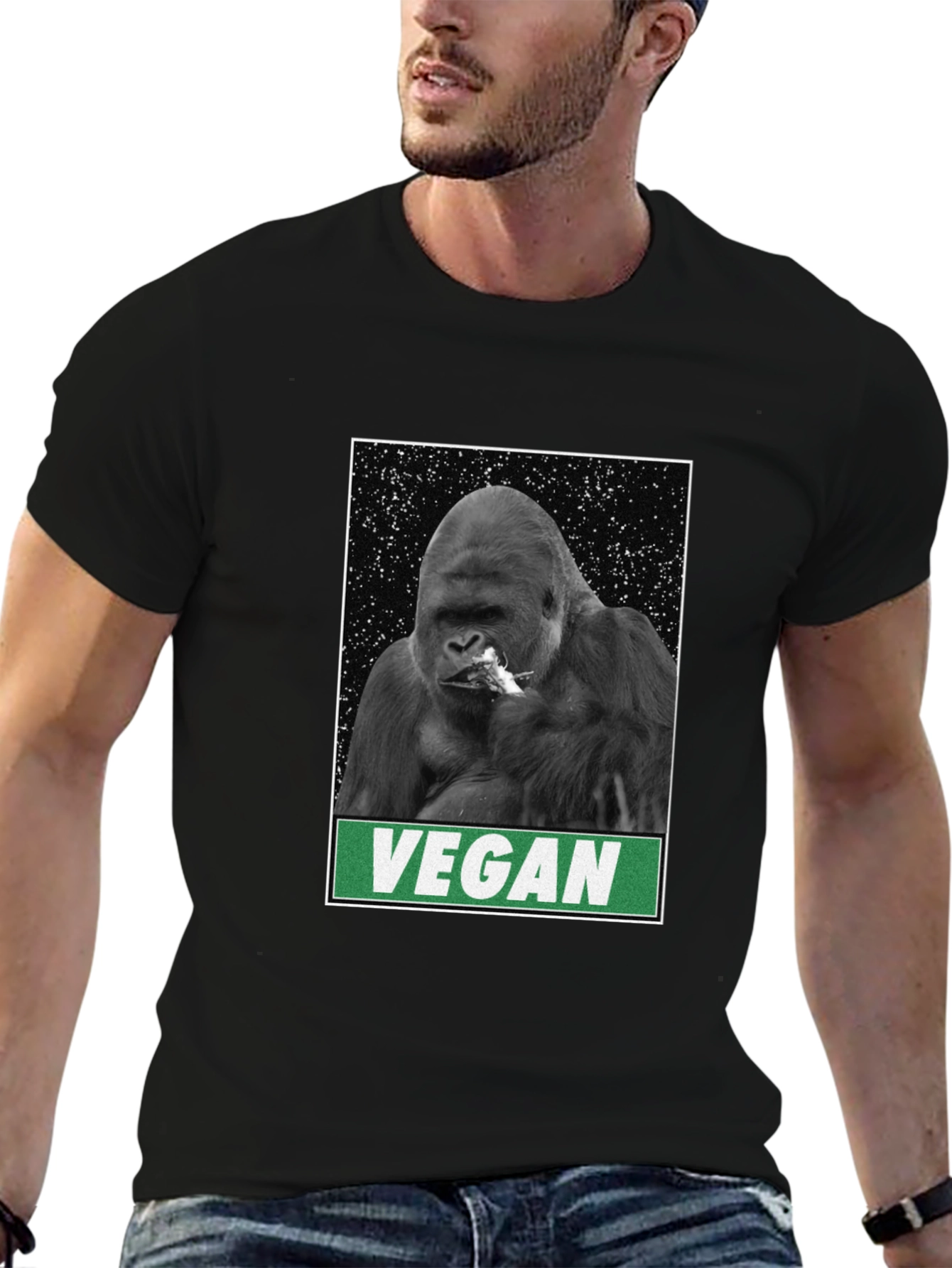 Vegan Gorilla Graphic Tee - Black Cotton T-Shirt