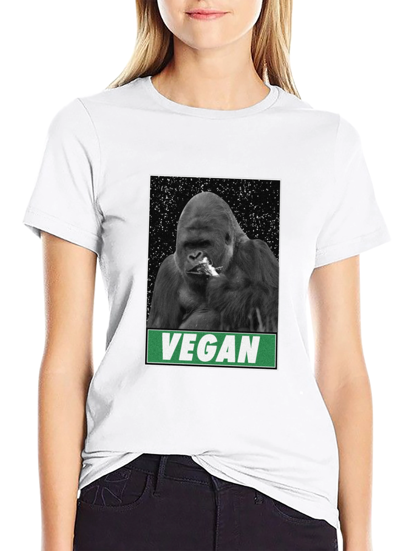 Vegan Gorilla Graphic Tee - Black Cotton T-Shirt