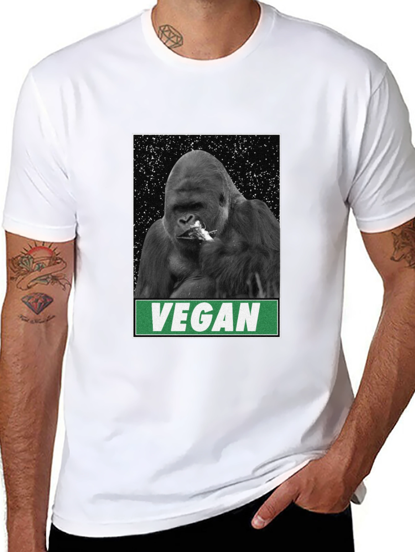 Vegan Gorilla Graphic Tee - Black Cotton T-Shirt