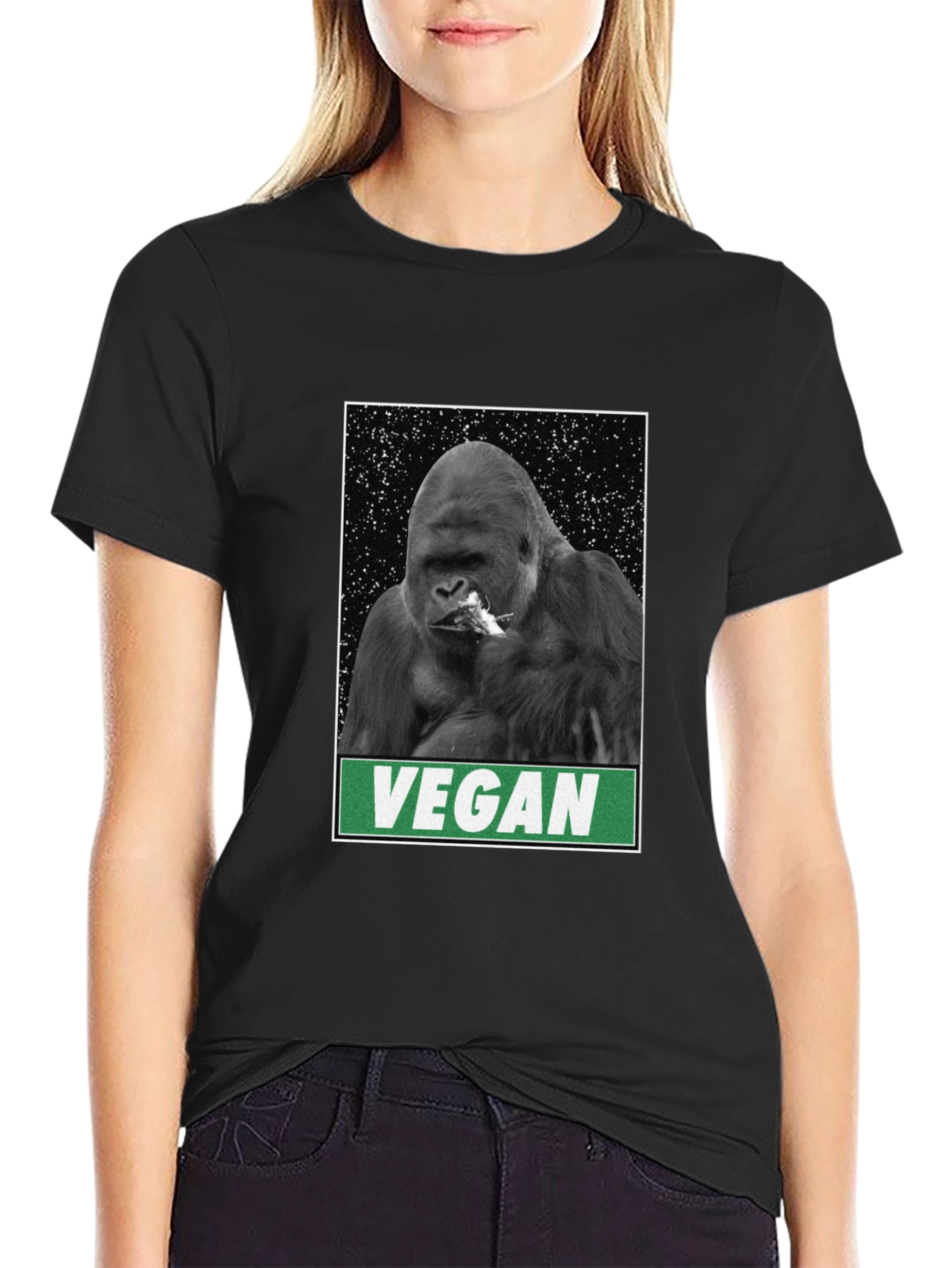 Vegan Gorilla Graphic Tee - Black Cotton T-Shirt