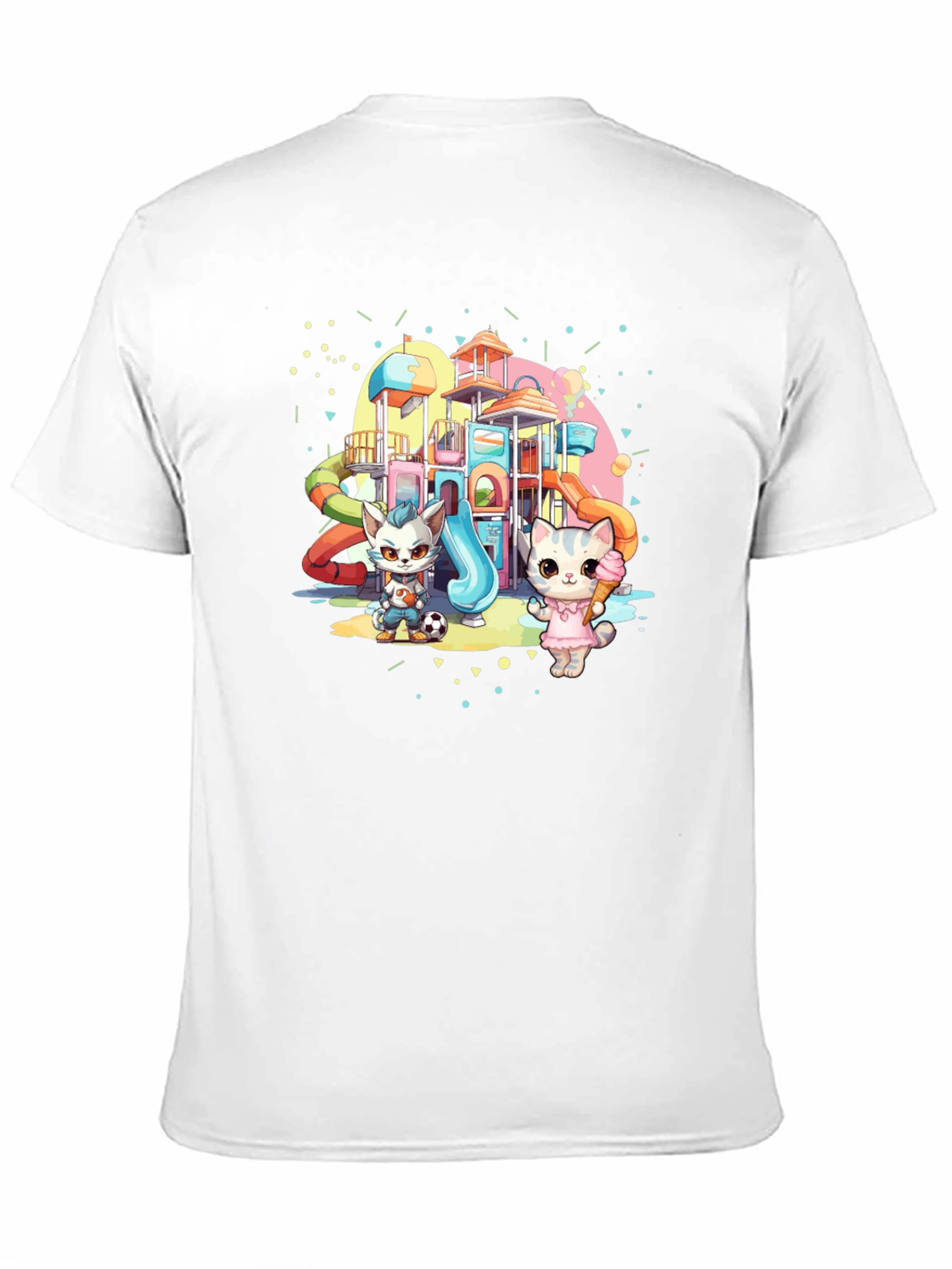 Cute Cartoon Cats on Playground Black T-Shirt