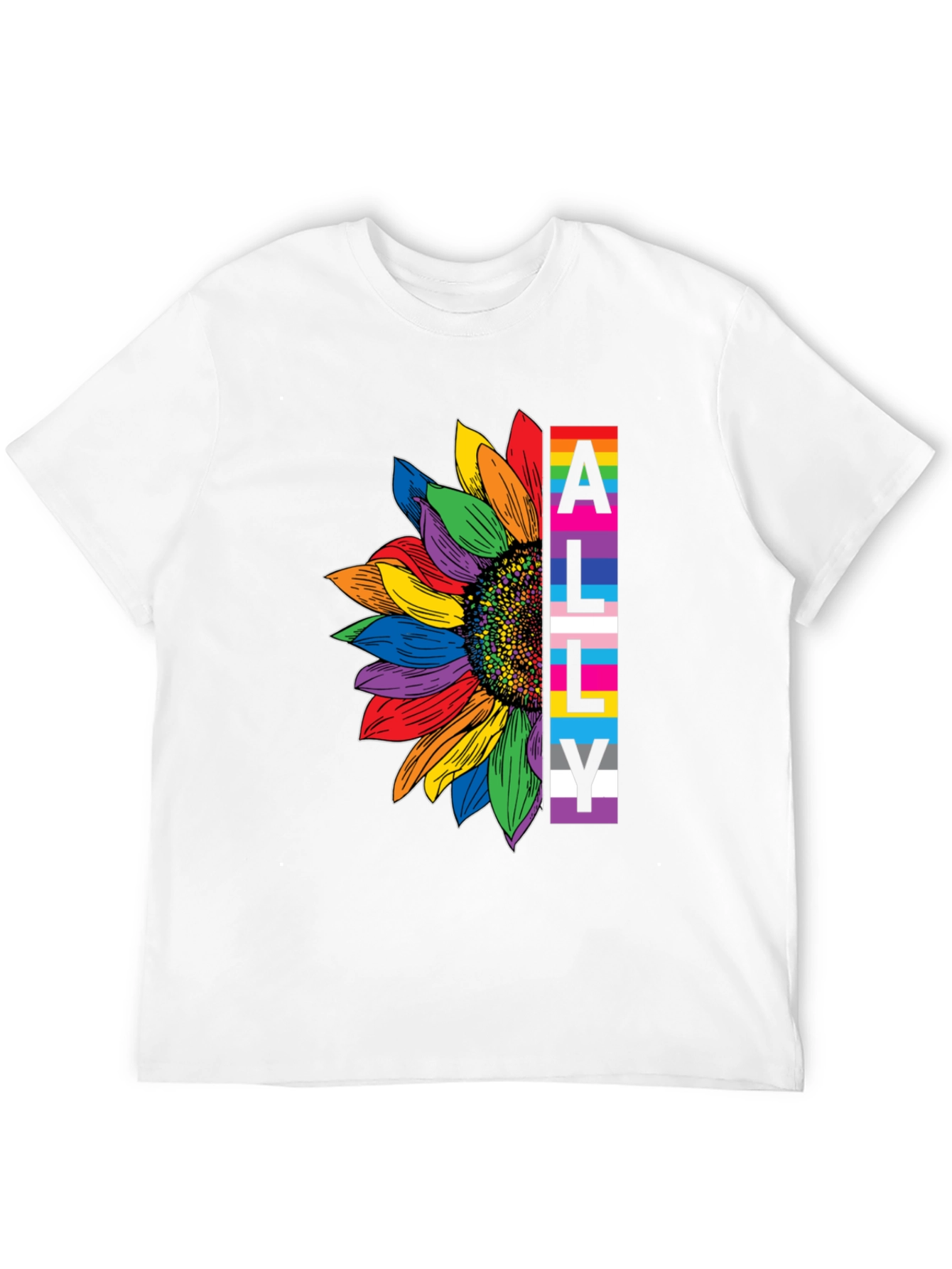 LGBTQ Ally Sunflower Graphic Tee - Black Cotton Blend