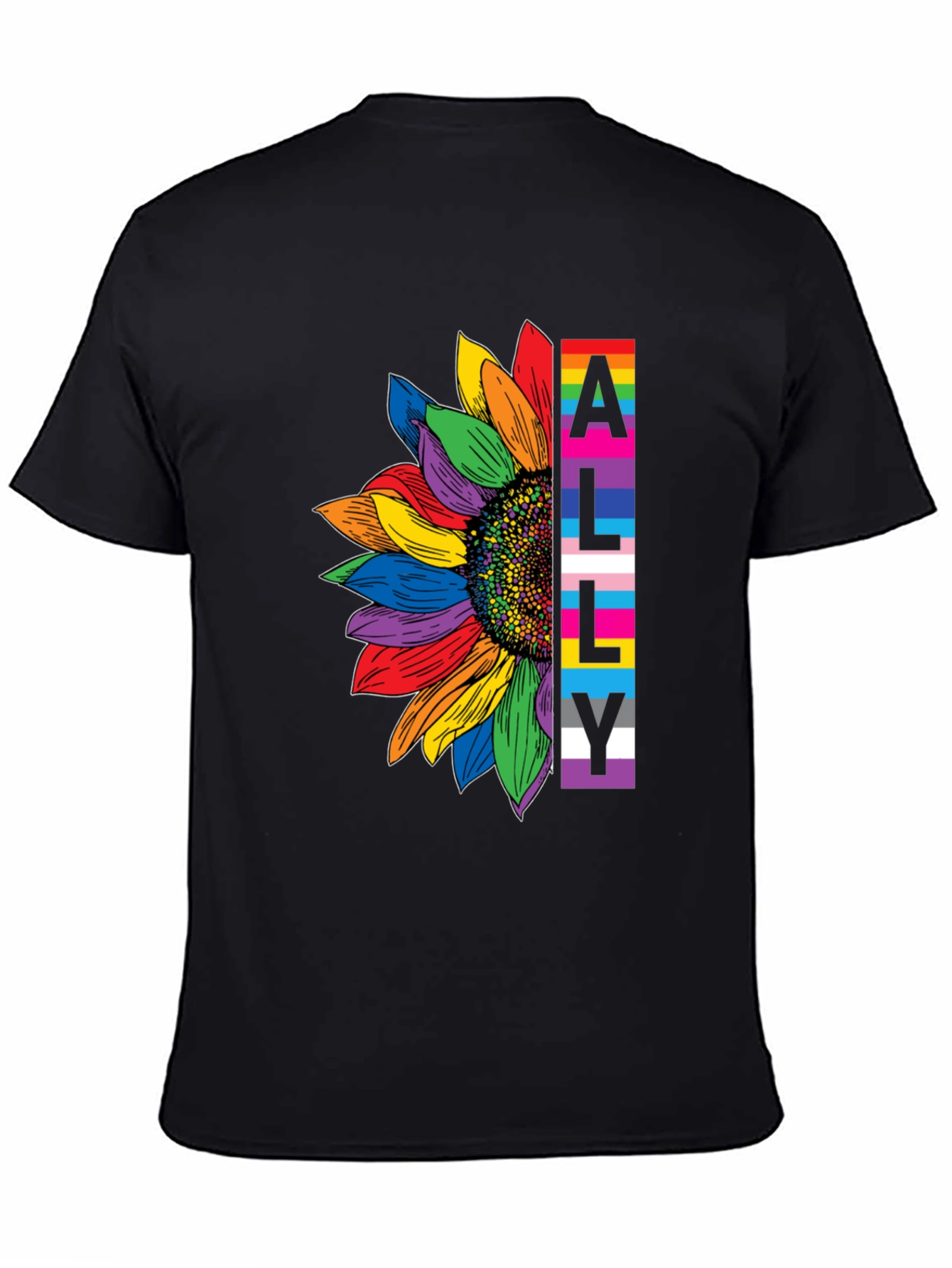 LGBTQ Ally Sunflower Graphic Tee - Black Cotton Blend