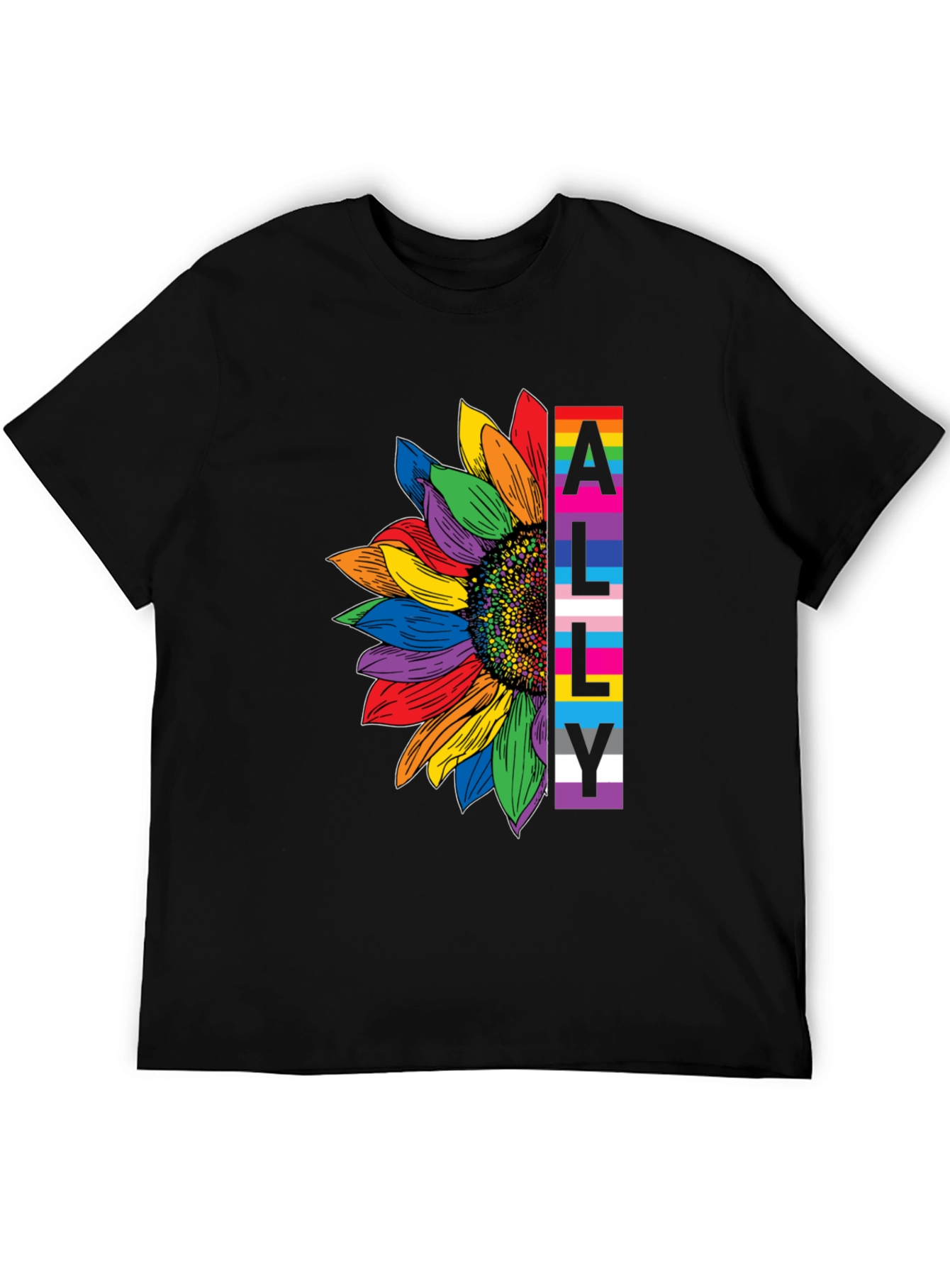 LGBTQ Ally Sunflower Graphic Tee - Black Cotton Blend