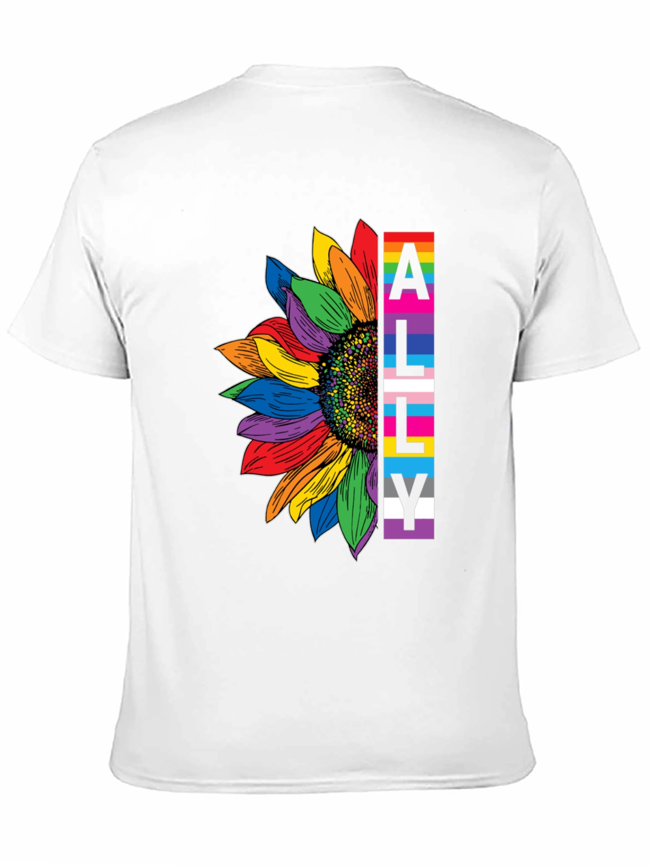 LGBTQ Ally Sunflower Graphic Tee - Black Cotton Blend