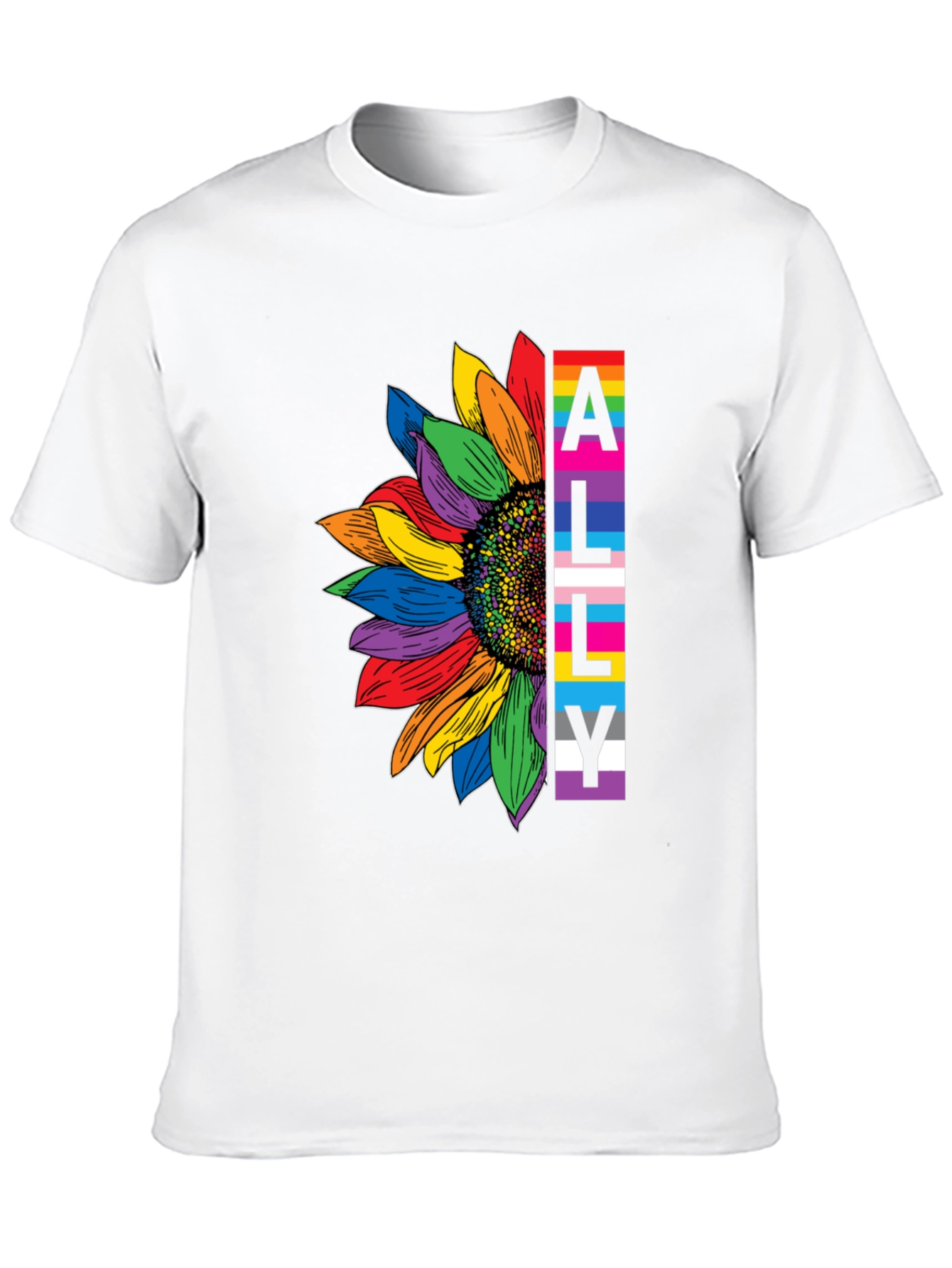 LGBTQ Ally Sunflower Graphic Tee - Black Cotton Blend