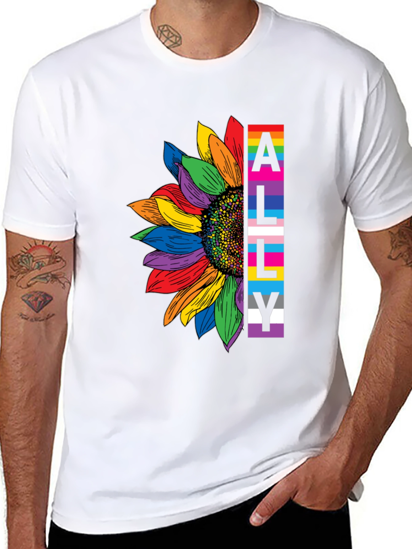 LGBTQ Ally Sunflower Graphic Tee - Black Cotton Blend