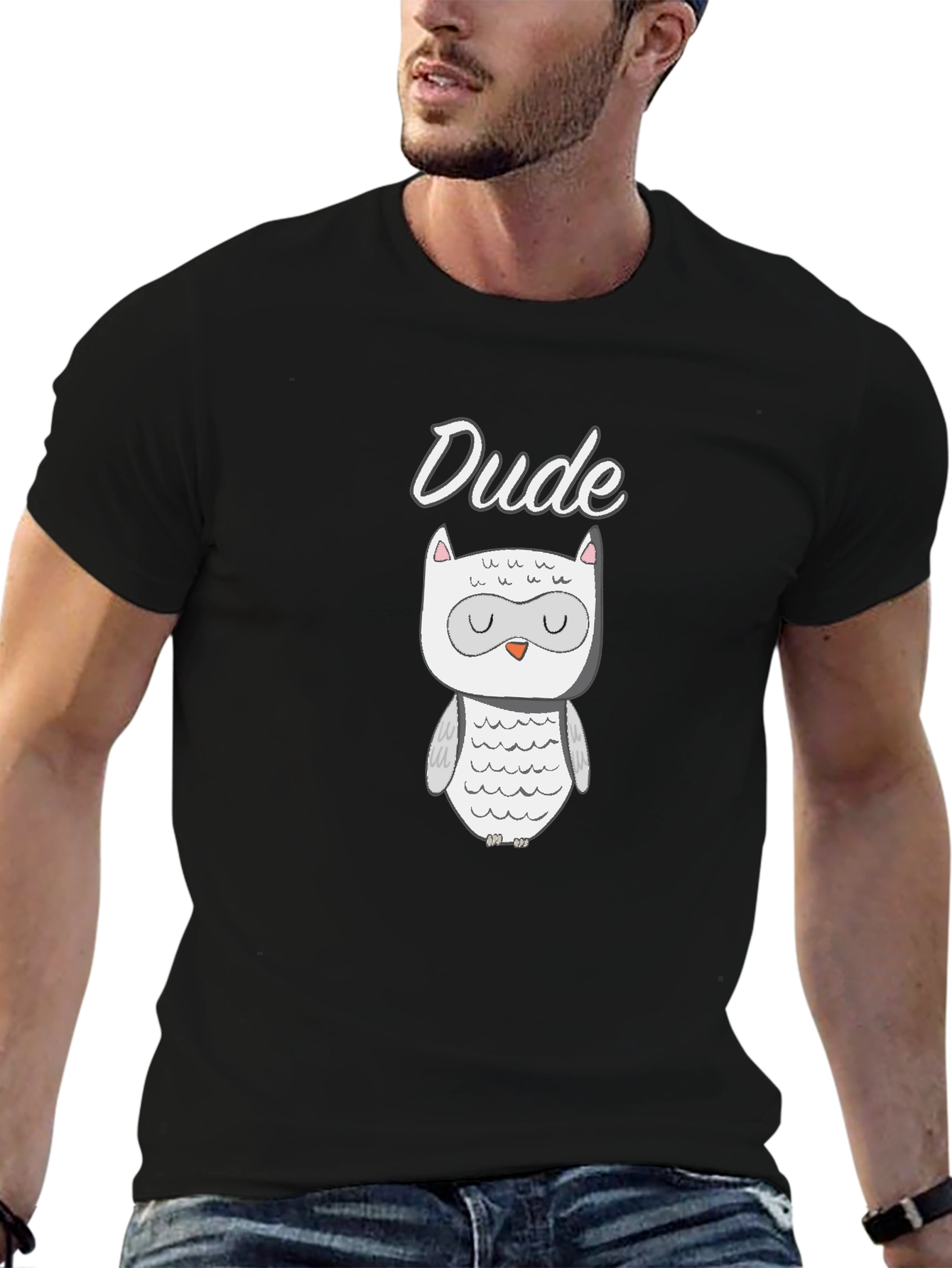Dude Owl Graphic T-Shirt - Black Cotton Tee