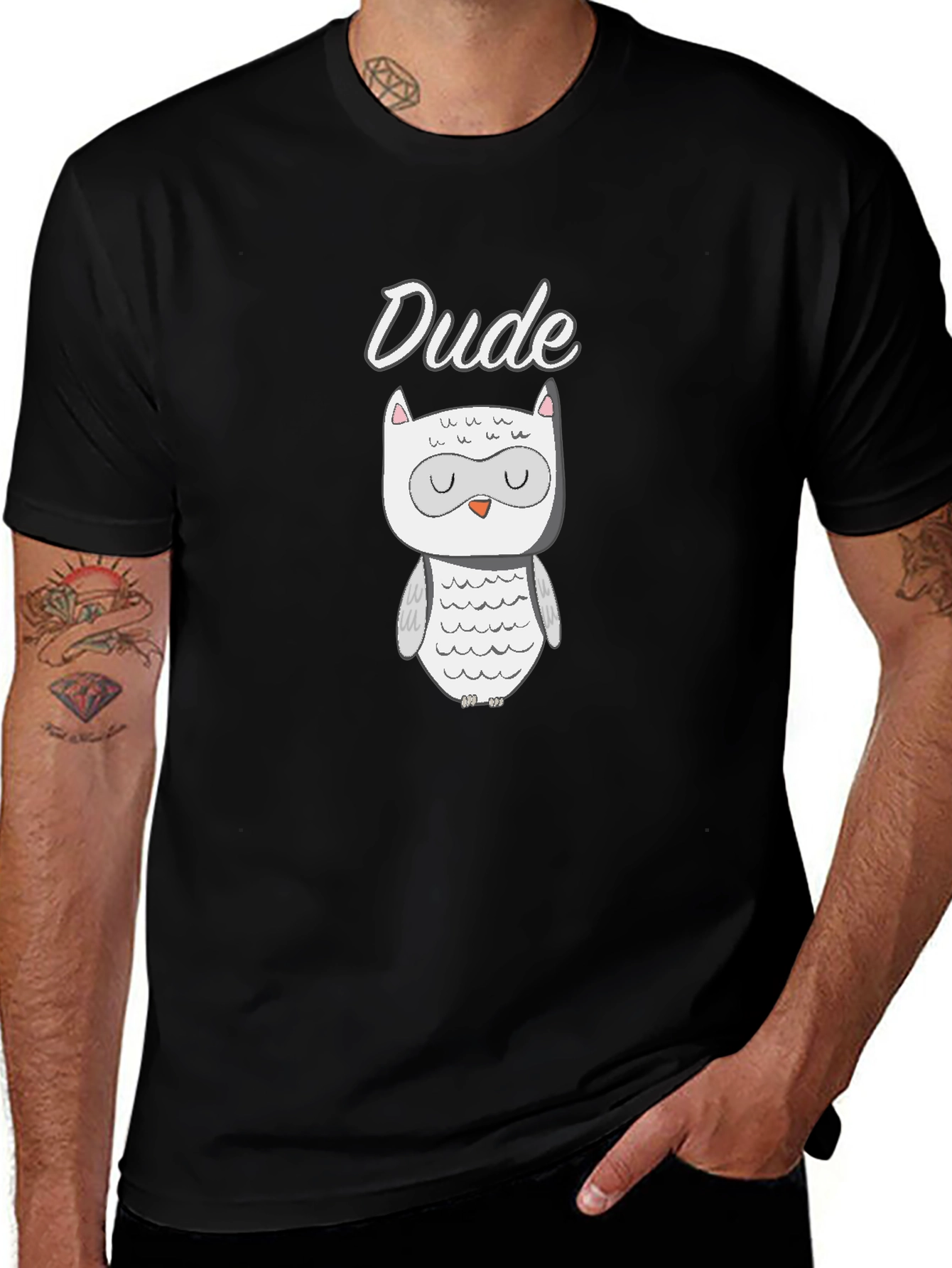 Dude Owl Graphic T-Shirt - Black Cotton Tee