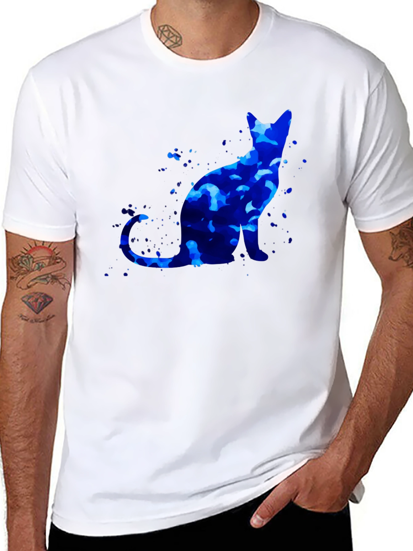 Blue Cat Graphic T-Shirt - Artistic Design