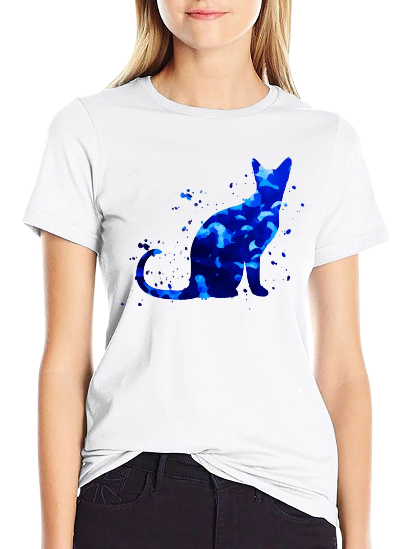 Blue Cat Graphic T-Shirt - Artistic Design