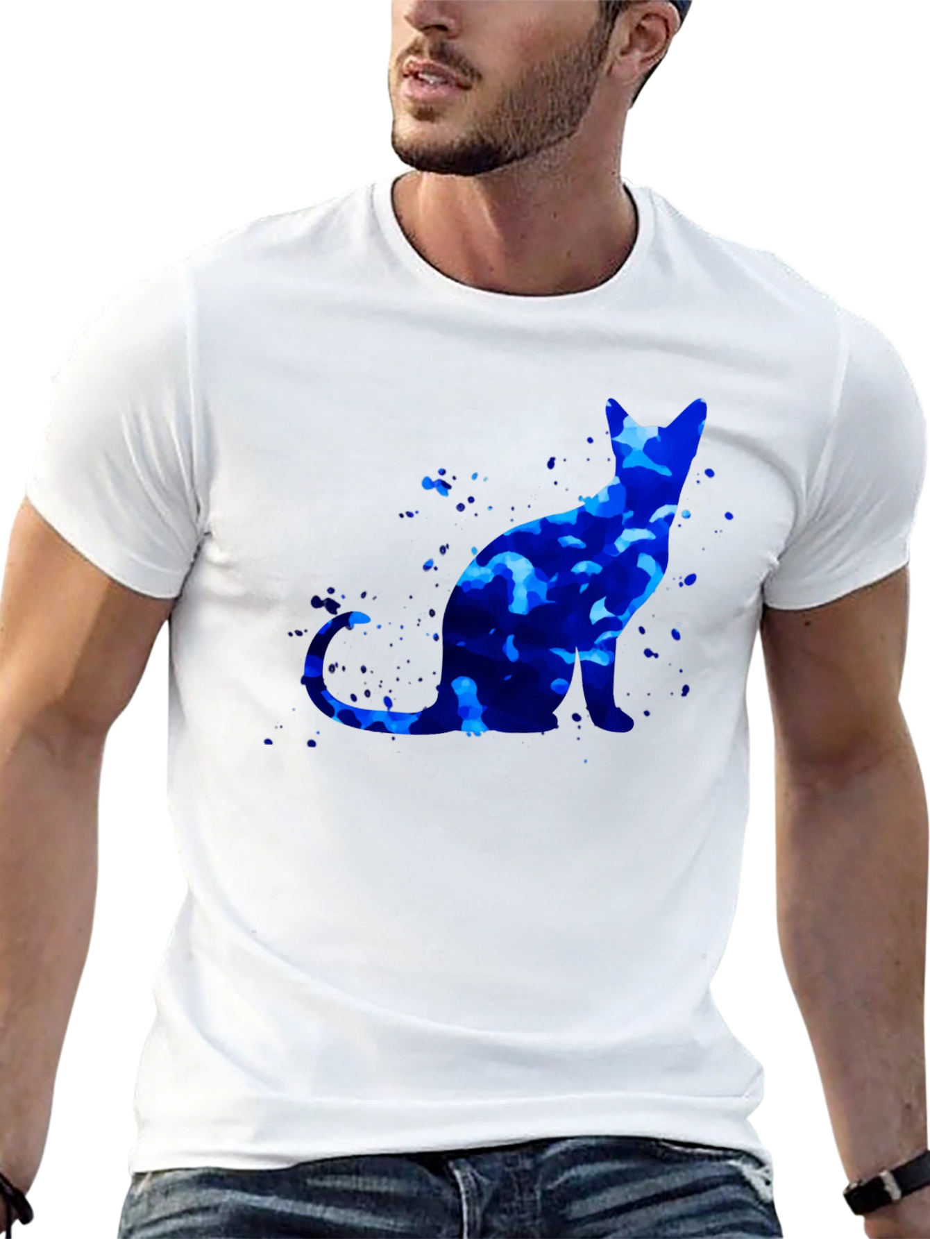 Blue Cat Graphic T-Shirt - Artistic Design
