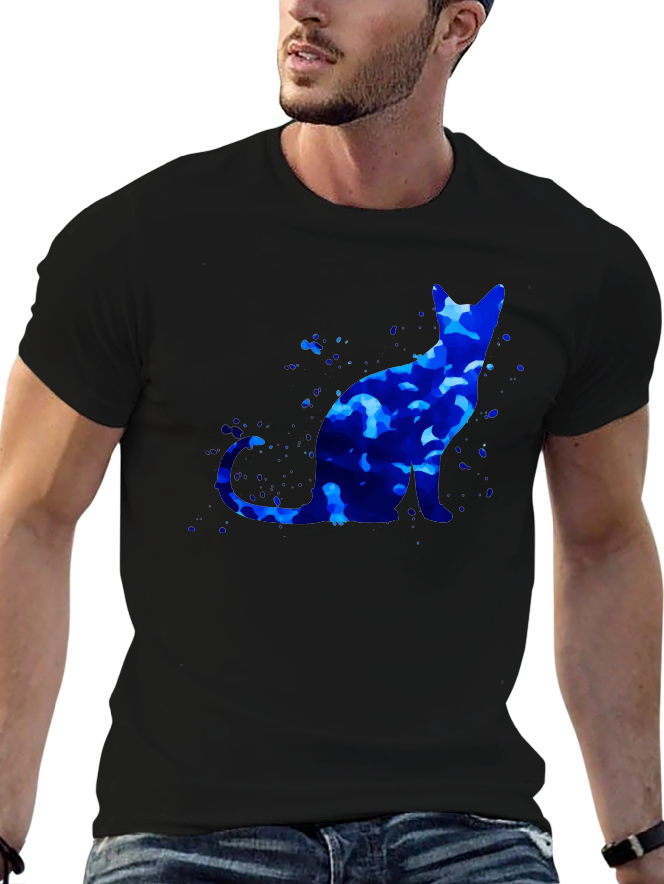 Blue Cat Graphic T-Shirt - Artistic Design