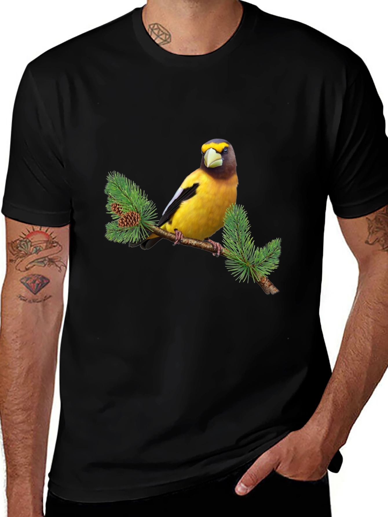 Bird on Branch Graphic Tee - Black