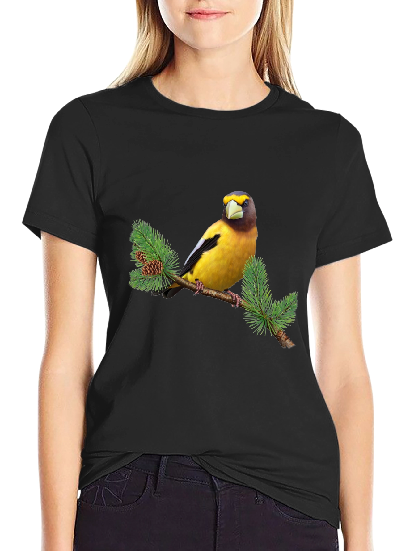 Bird on Branch Graphic Tee - Black