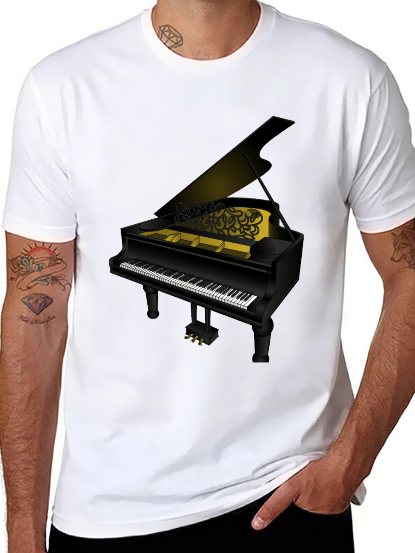 Piano Graphic T-Shirt - Black Cotton Tee