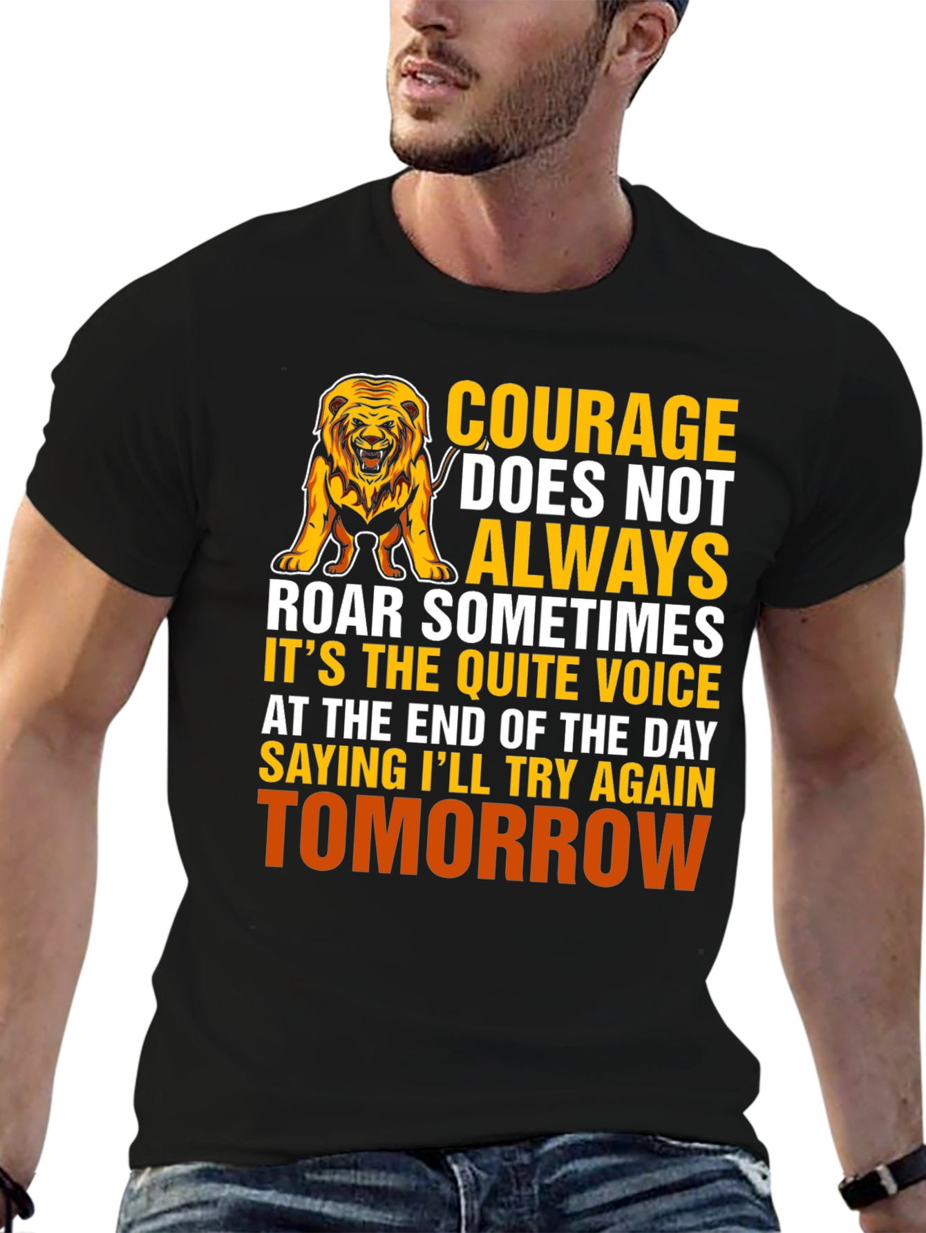 Courage Lion Graphic T-Shirt - Inspirational Design