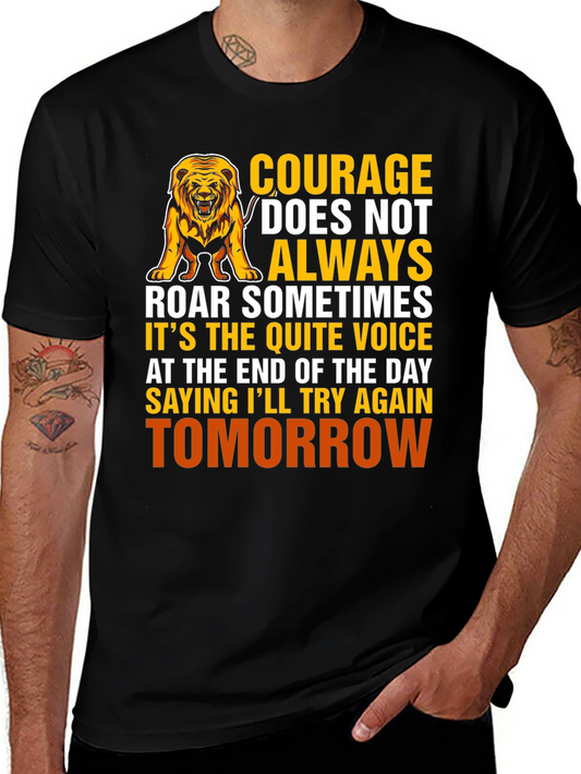 Courage Lion Graphic T-Shirt - Inspirational Design