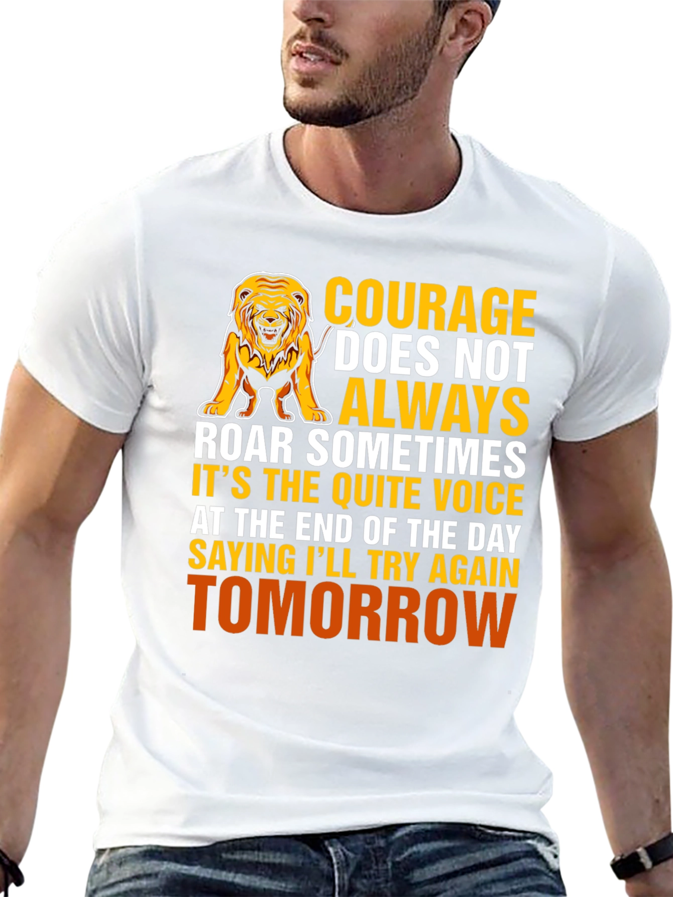 Courage Lion Graphic T-Shirt - Inspirational Design