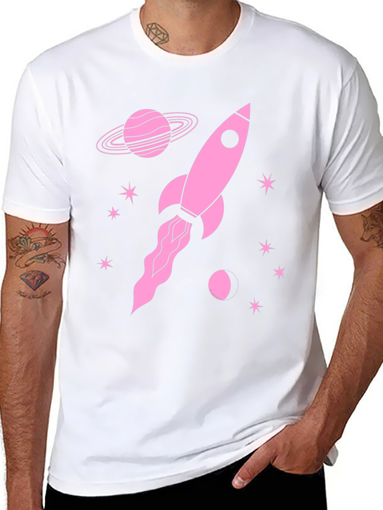 Rocket in Space Graphic Tee - Black Cotton