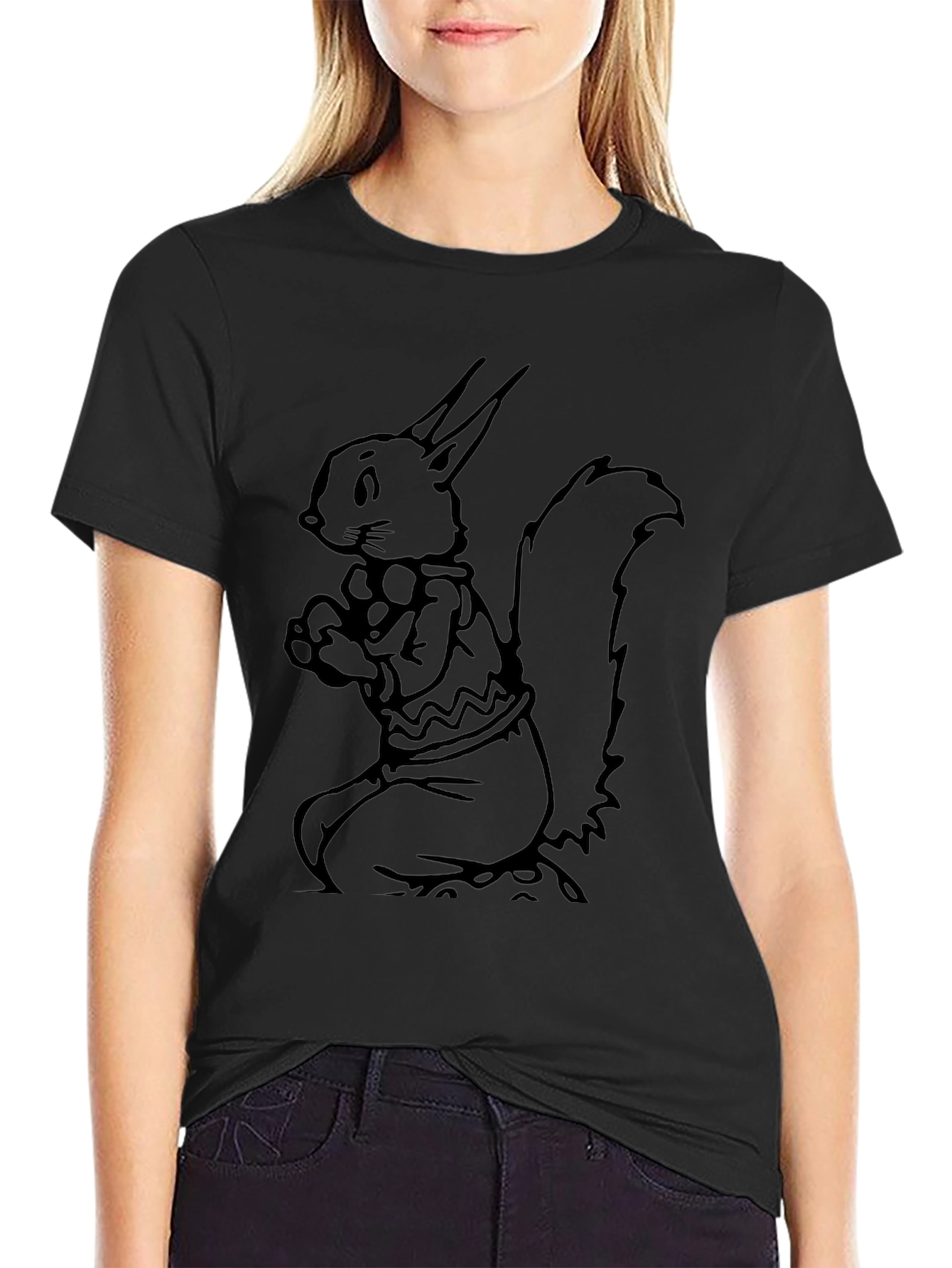 Squirrel Graphic Tee - Black Crew Neck T-Shirt