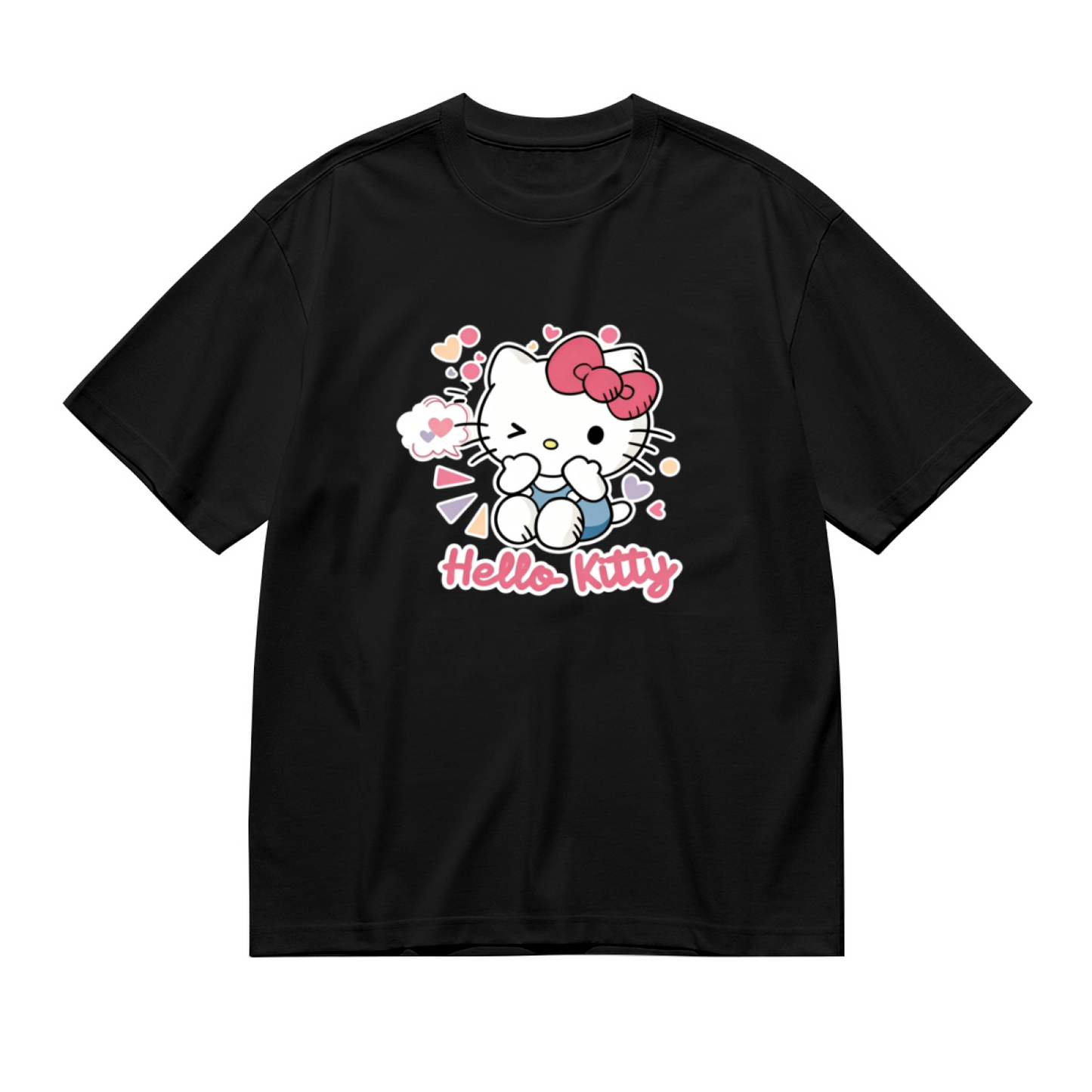 Winking Hello Kitty Colorful Heart Decor Plus Size Women Graphic Tee