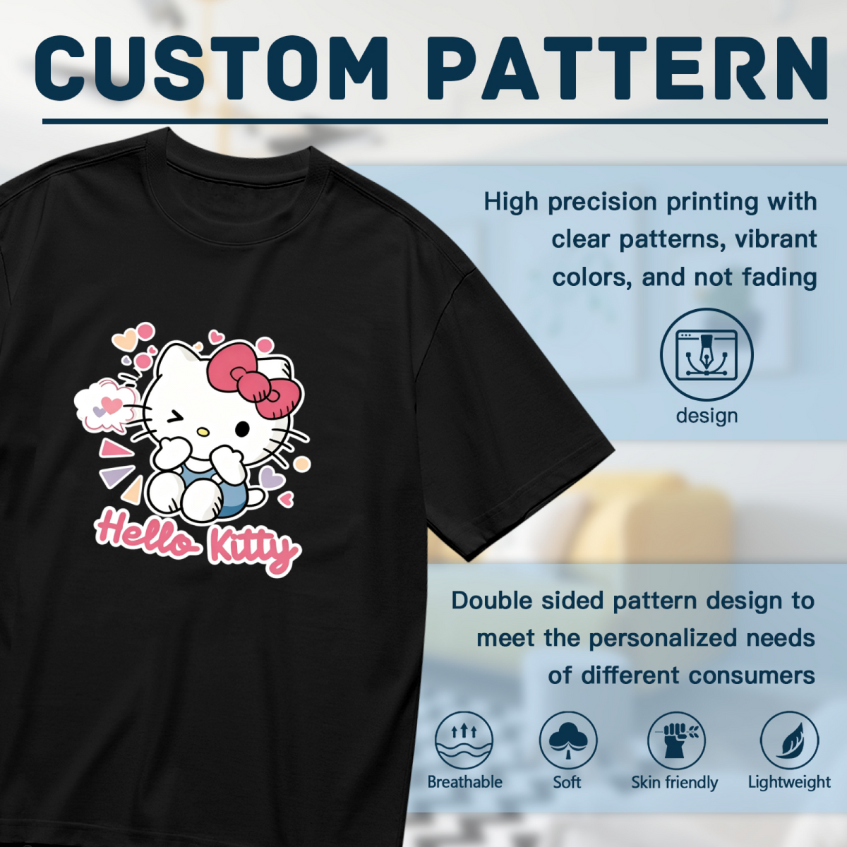 Winking Hello Kitty Colorful Heart Decor Plus Size Women Graphic Tee