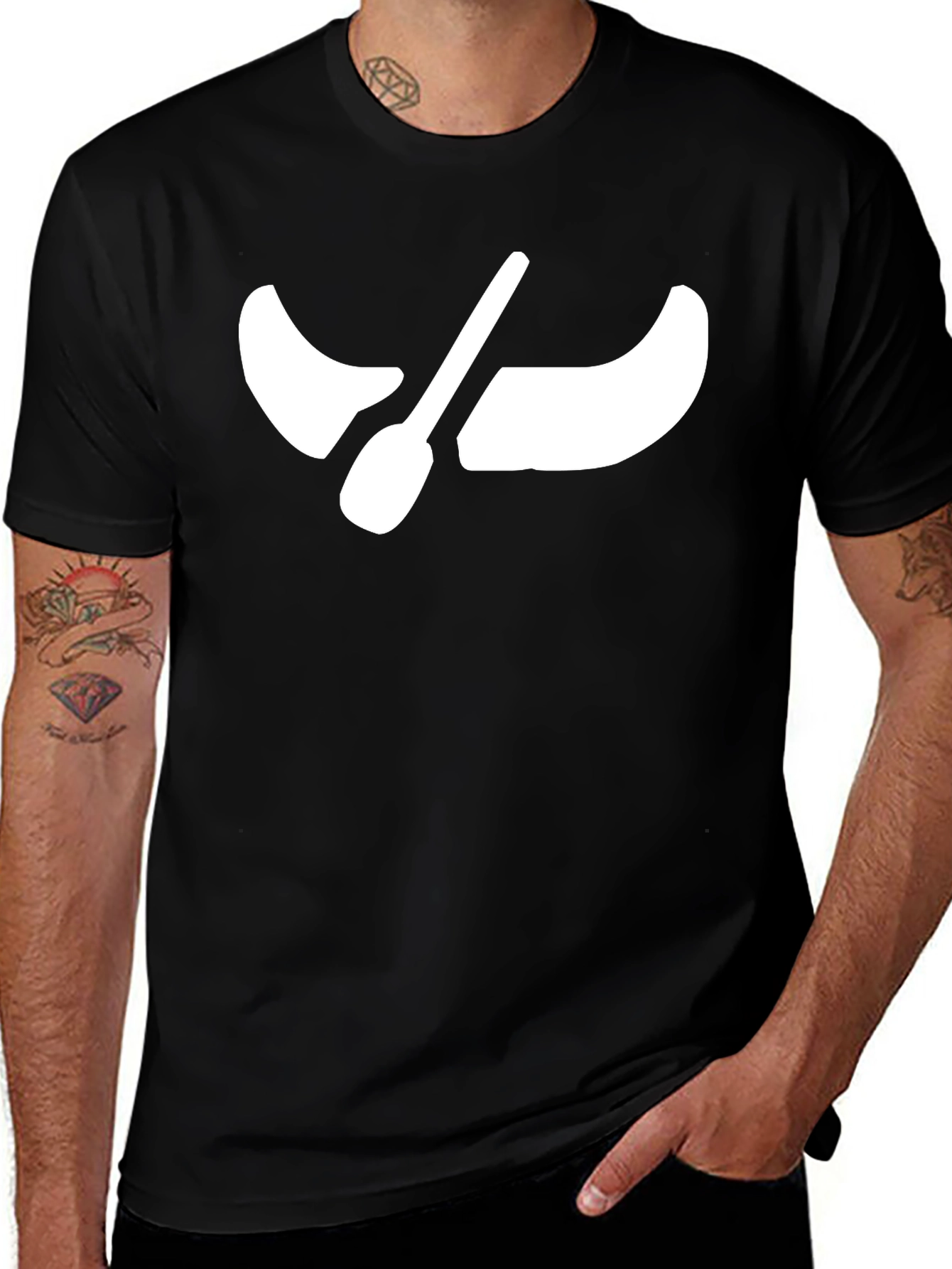 Black T-Shirt with Canoe Graphic