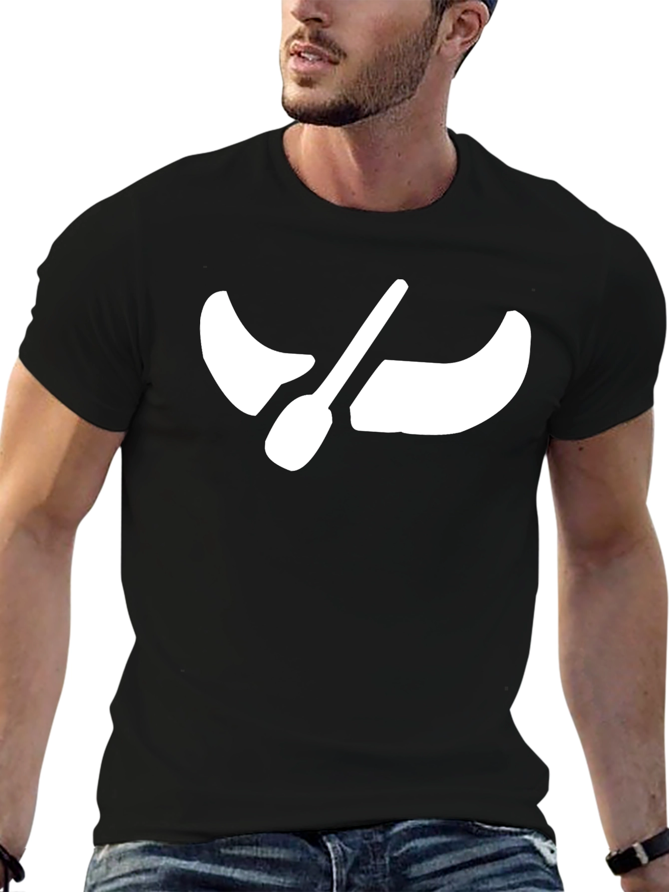 Black T-Shirt with Canoe Graphic