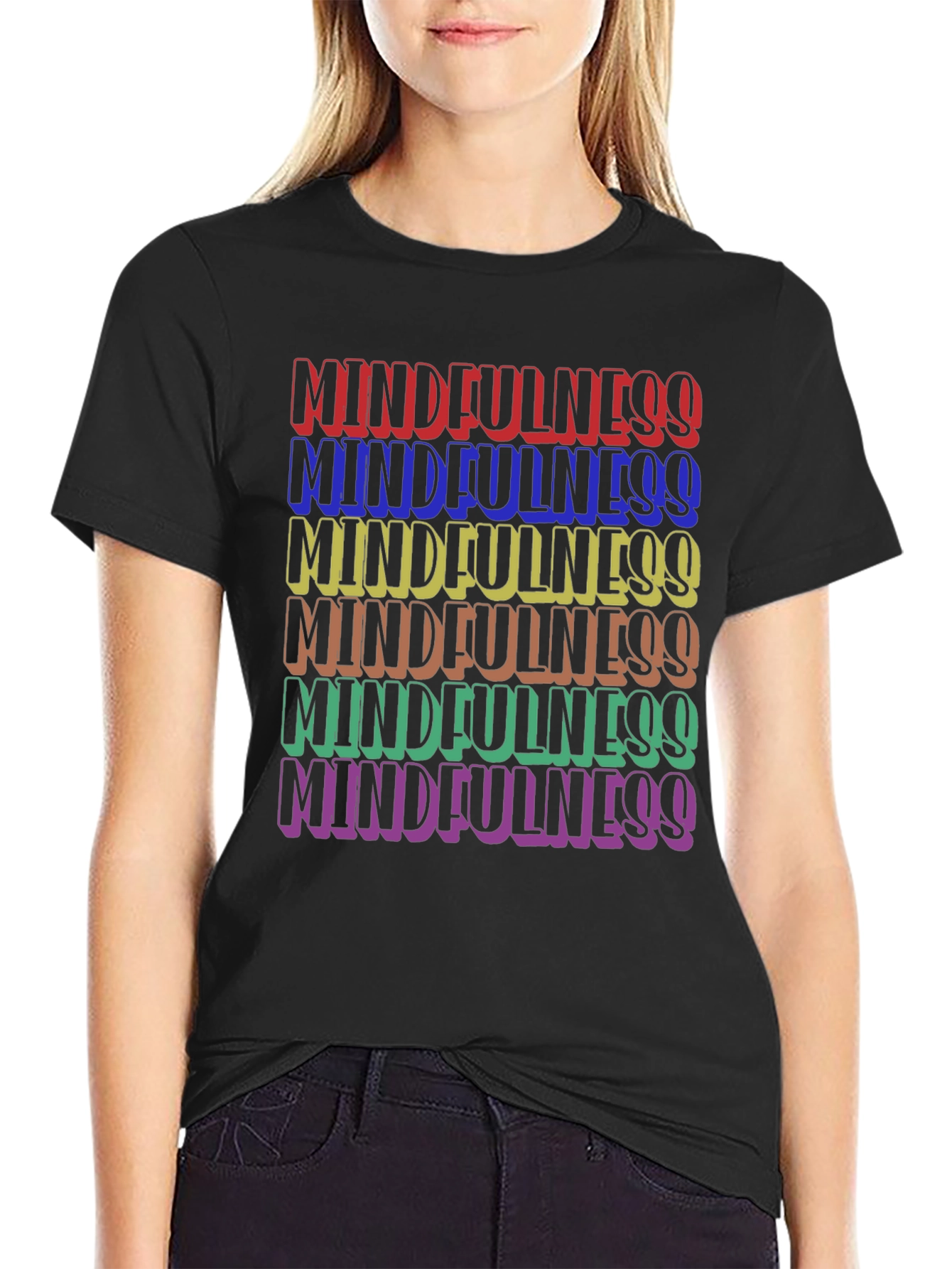 Mindfulness Rainbow Text Graphic T-Shirt