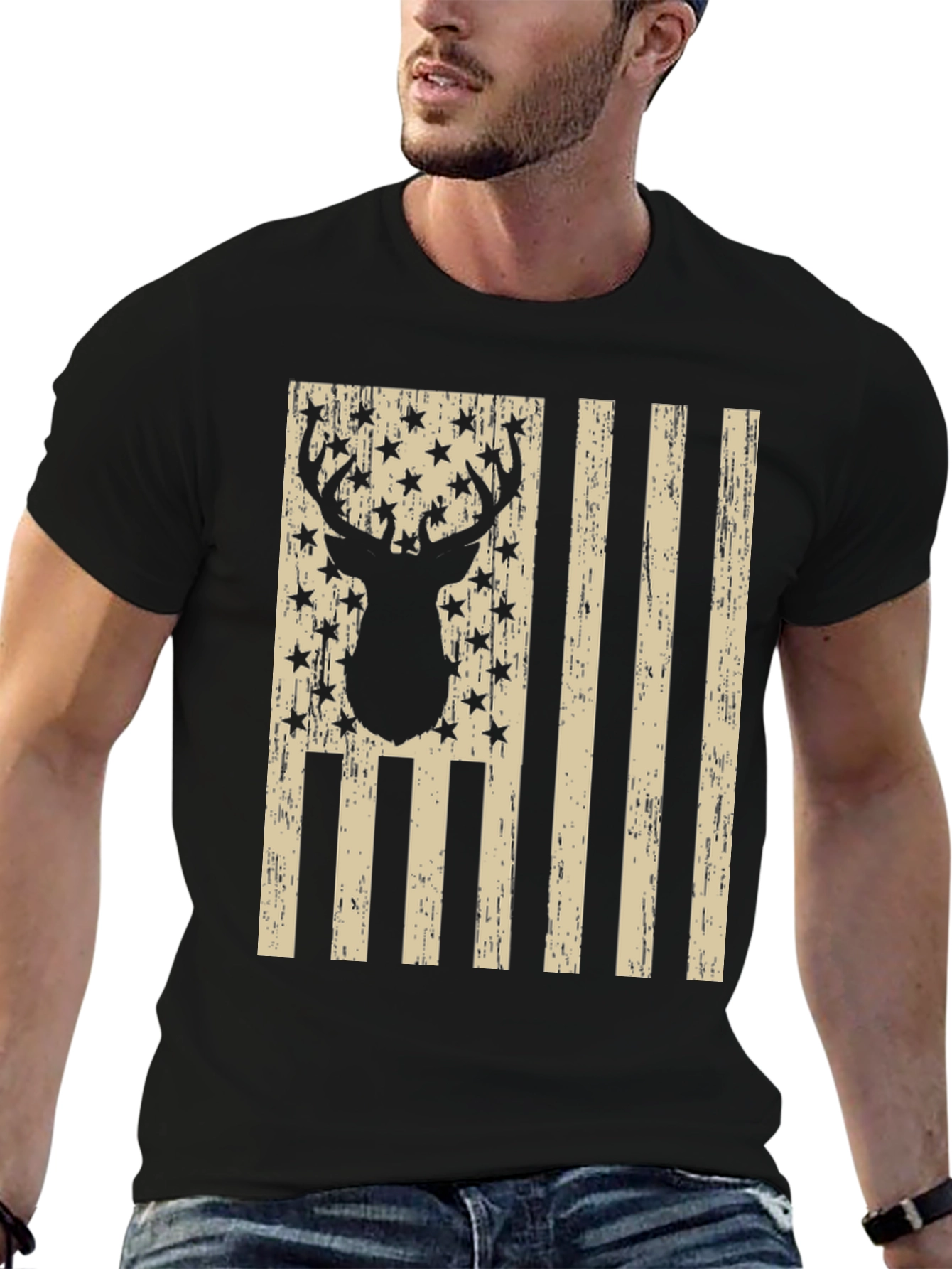 Deer American Flag T-Shirt - Patriotic Hunting Tee