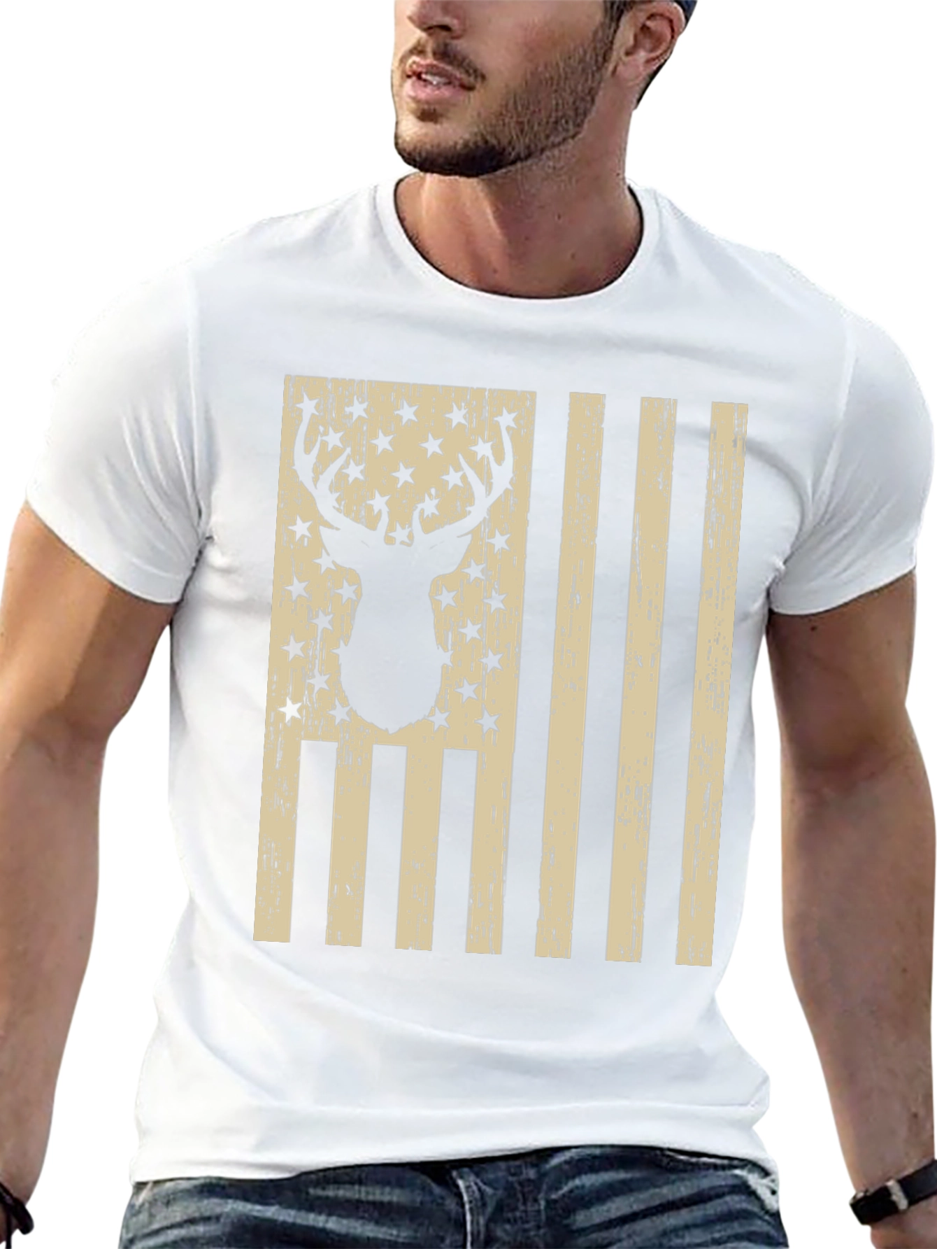 Deer American Flag T-Shirt - Patriotic Hunting Tee
