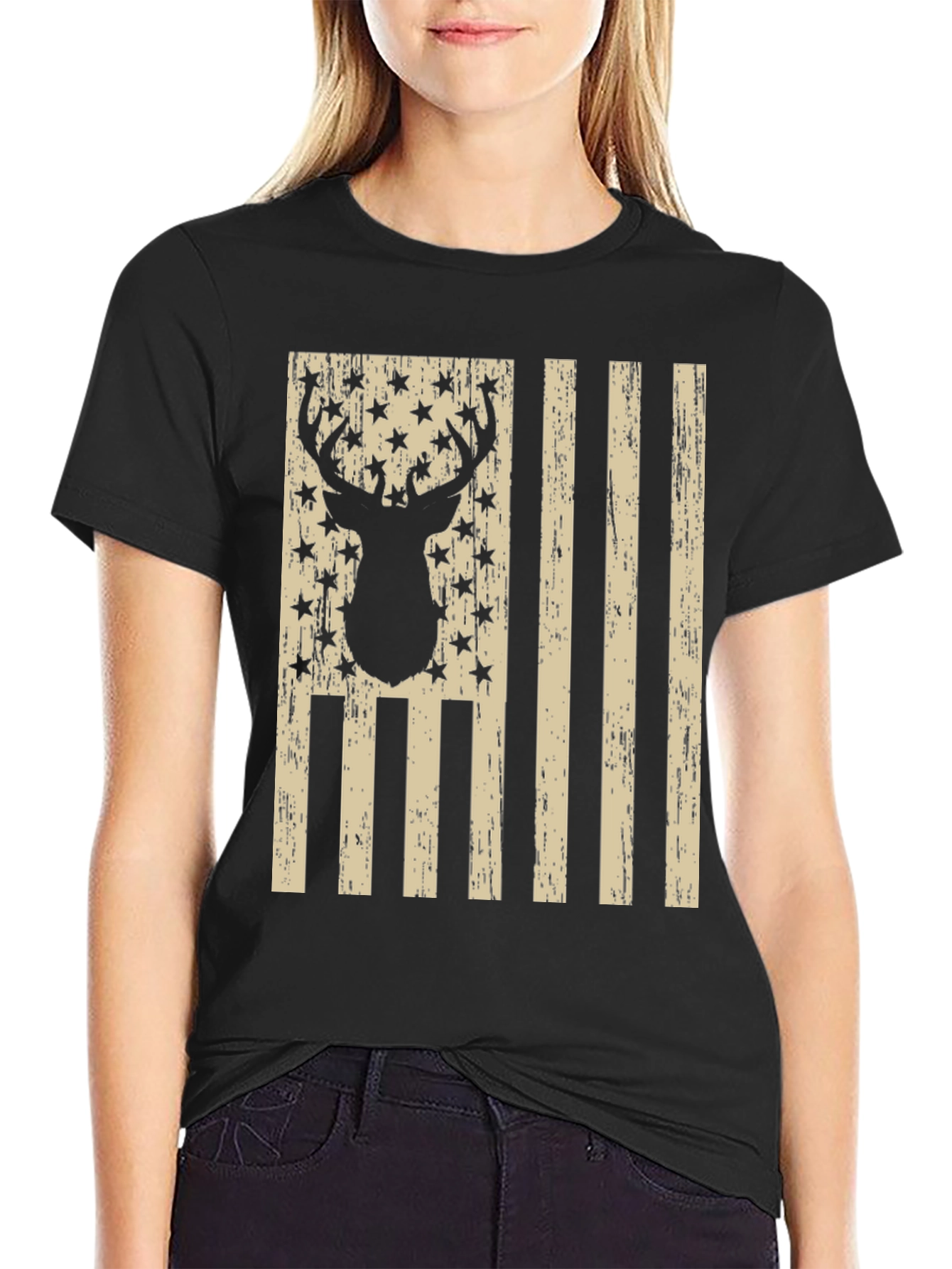 Deer American Flag T-Shirt - Patriotic Hunting Tee