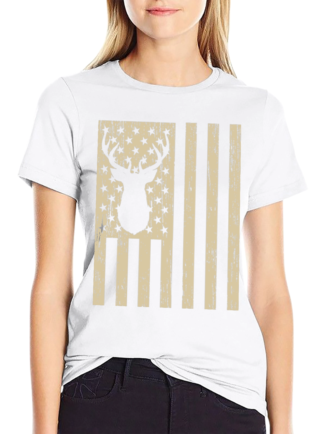 Deer American Flag T-Shirt - Patriotic Hunting Tee