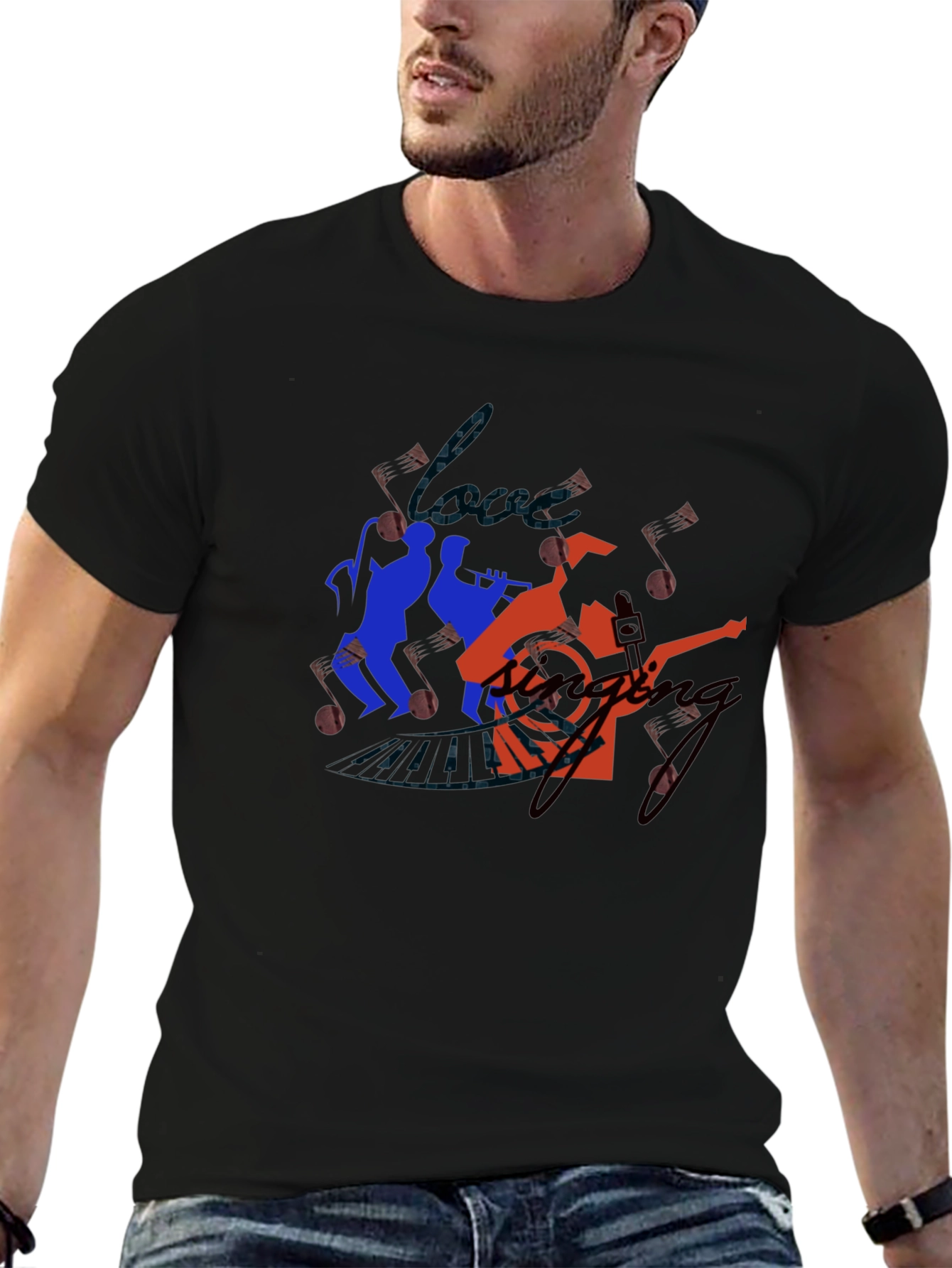 Jazz Band Graphic Tee - Black Cotton T-Shirt