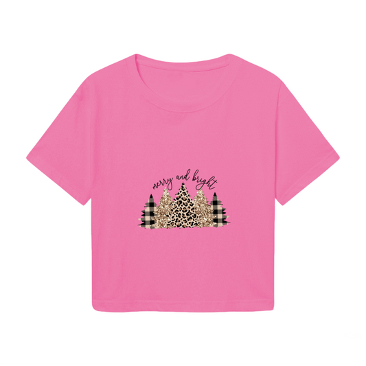 Merry And Bright Leopard Plaid X?Mas Tree Crop Top