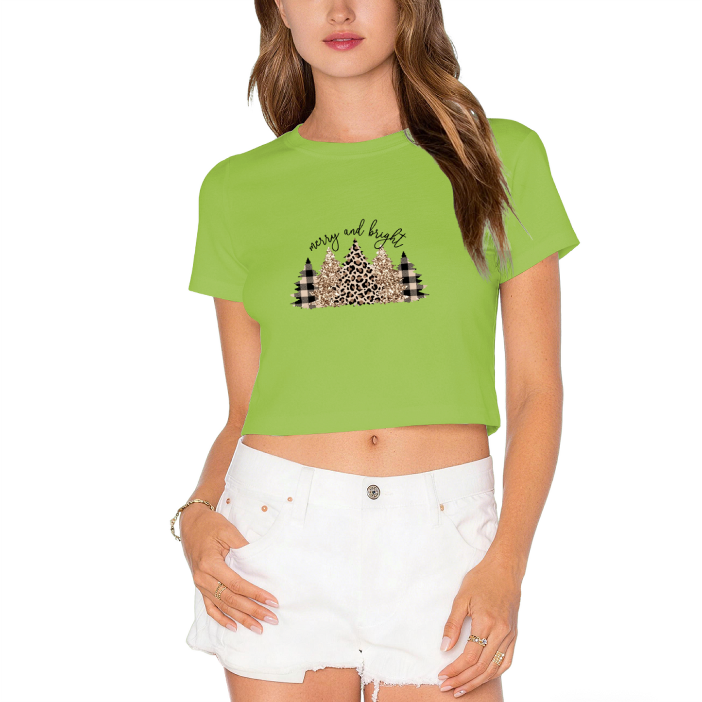 Merry And Bright Leopard Plaid X?Mas Tree Crop Top