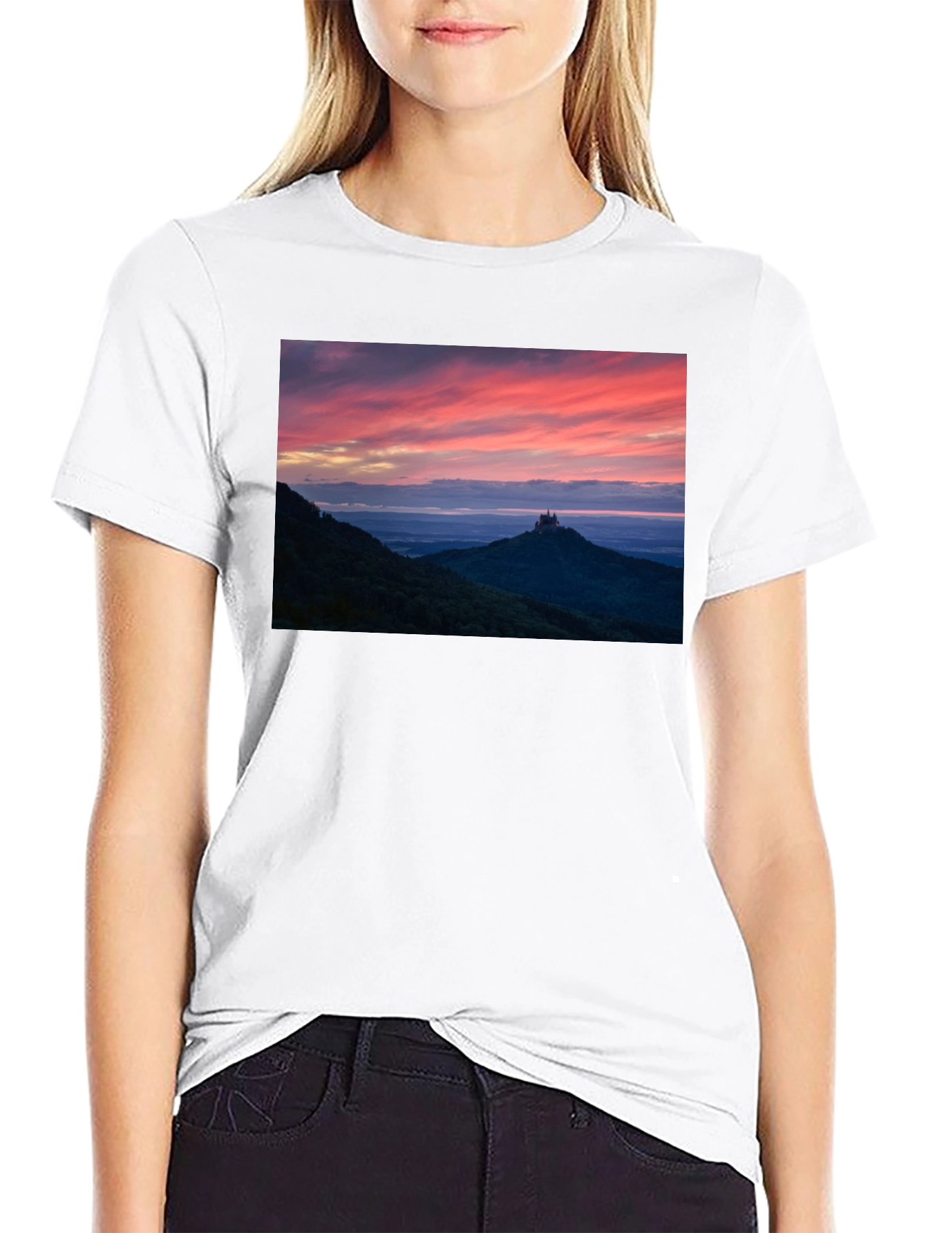 Sunset Castle Peak Graphic Tee - Black Cotton