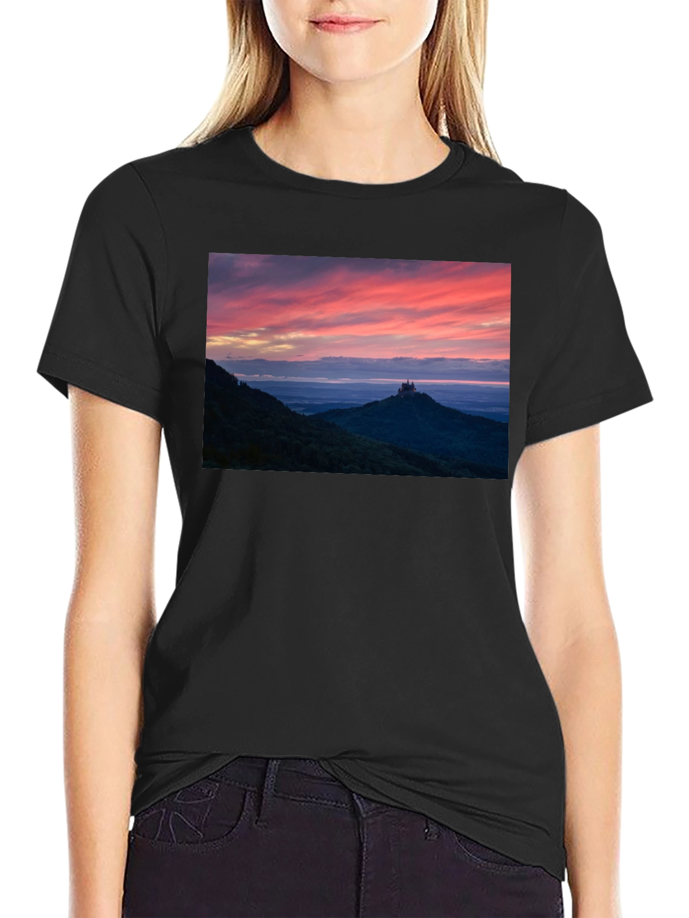 Sunset Castle Peak Graphic Tee - Black Cotton