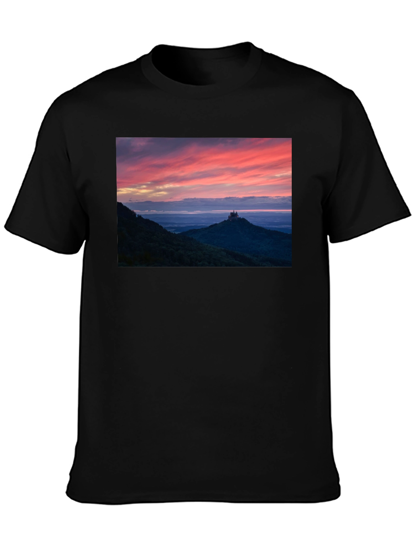 Sunset Castle Peak Graphic Tee - Black Cotton