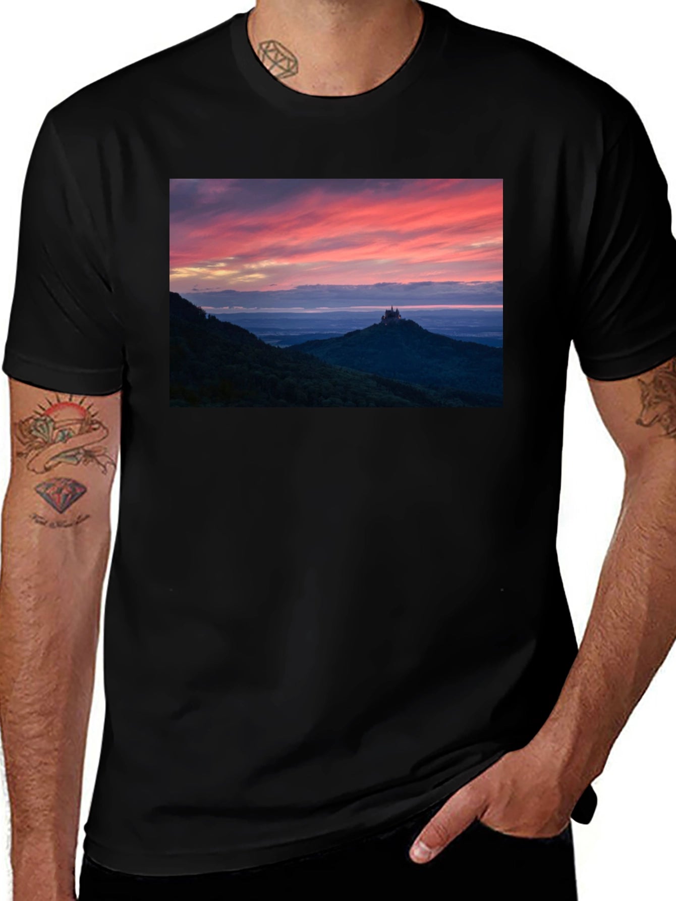 Sunset Castle Peak Graphic Tee - Black Cotton