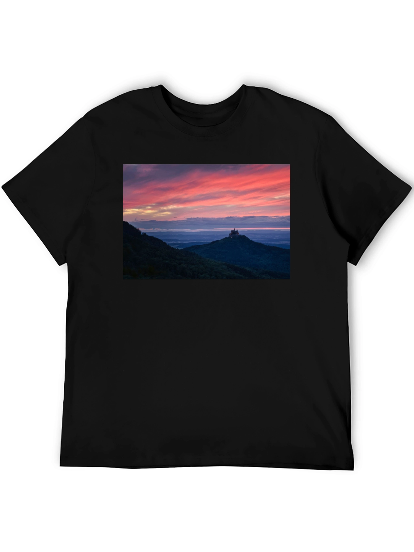 Sunset Castle Peak Graphic Tee - Black Cotton