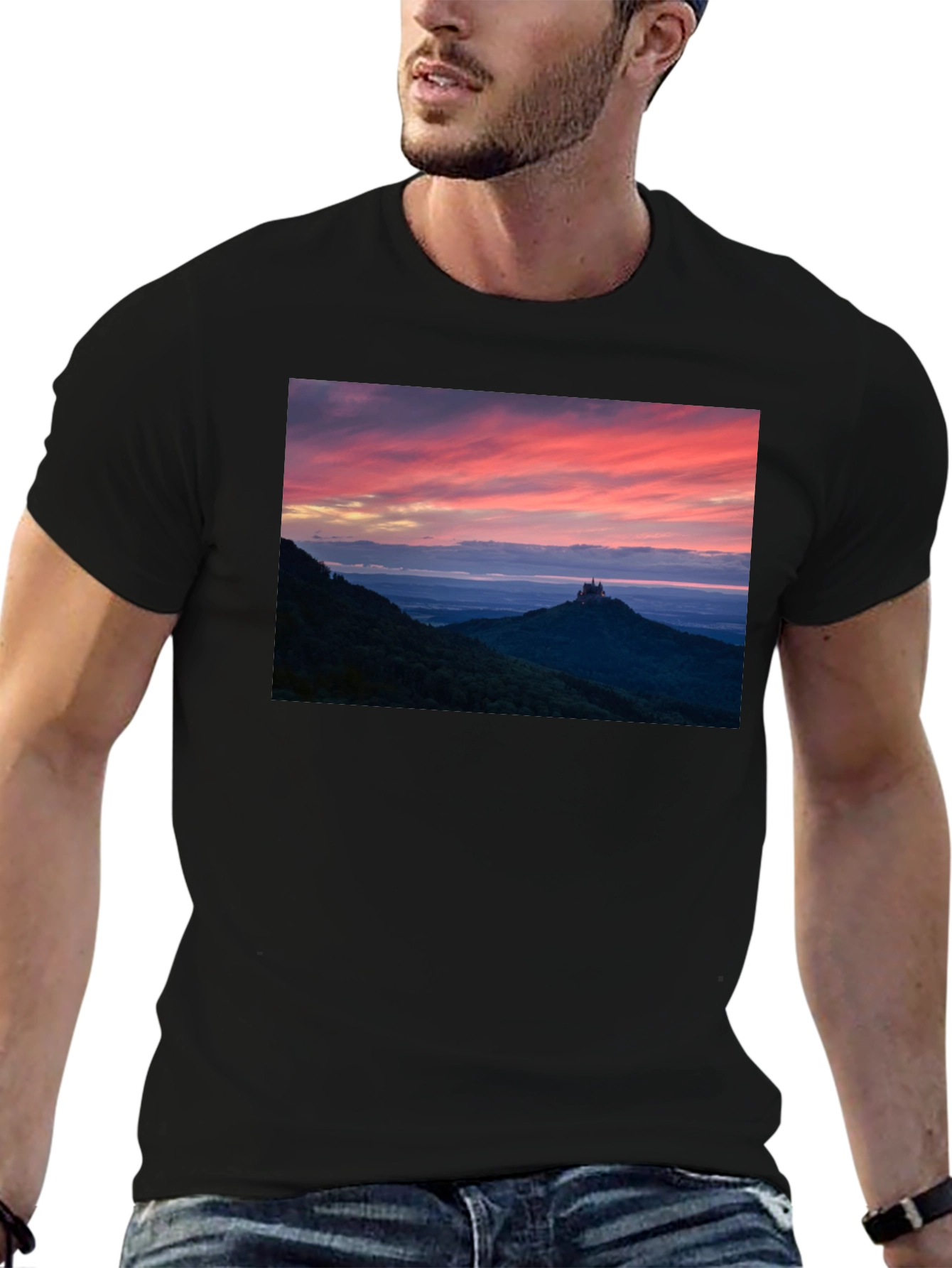 Sunset Castle Peak Graphic Tee - Black Cotton
