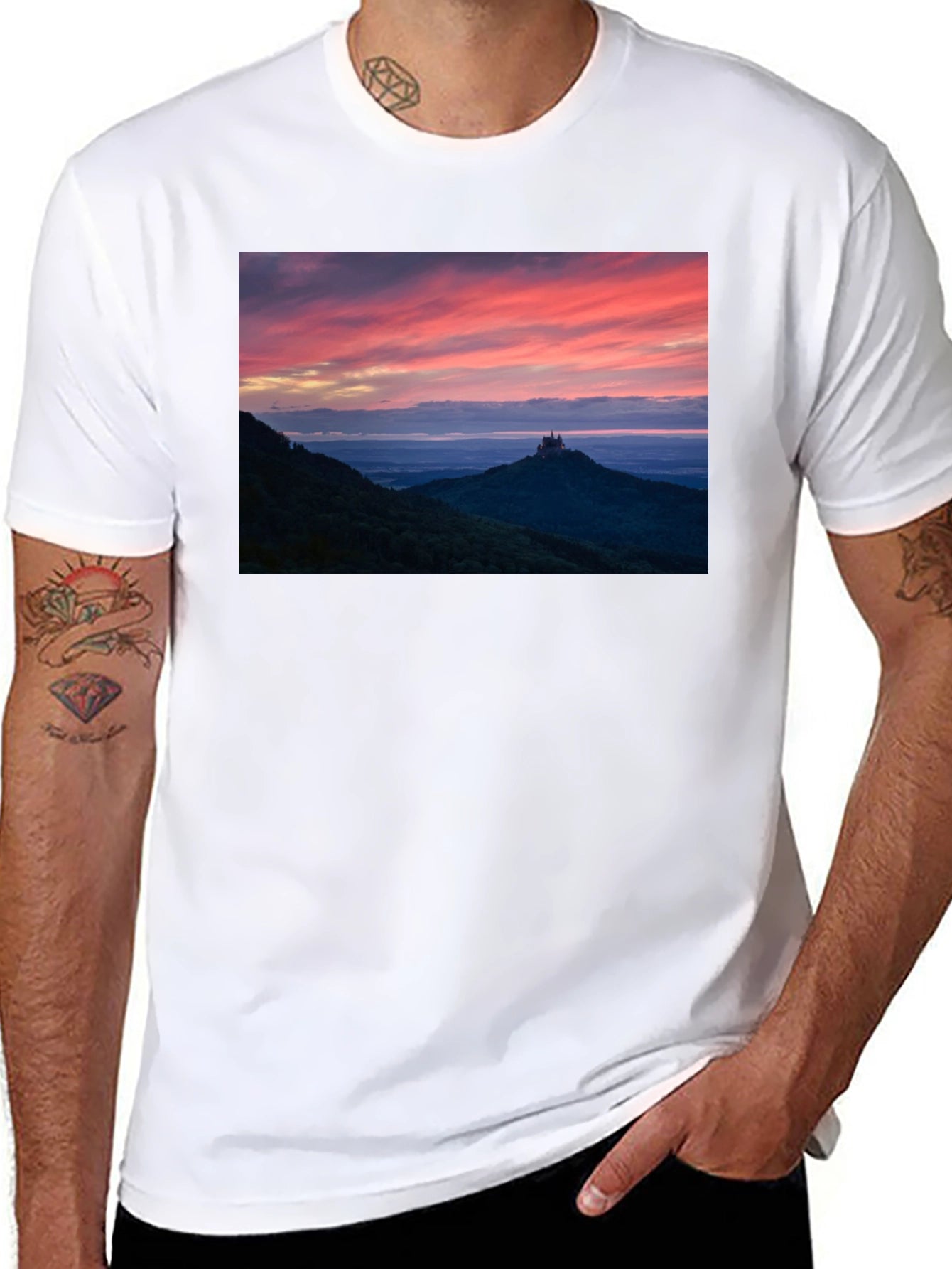 Sunset Castle Peak Graphic Tee - Black Cotton