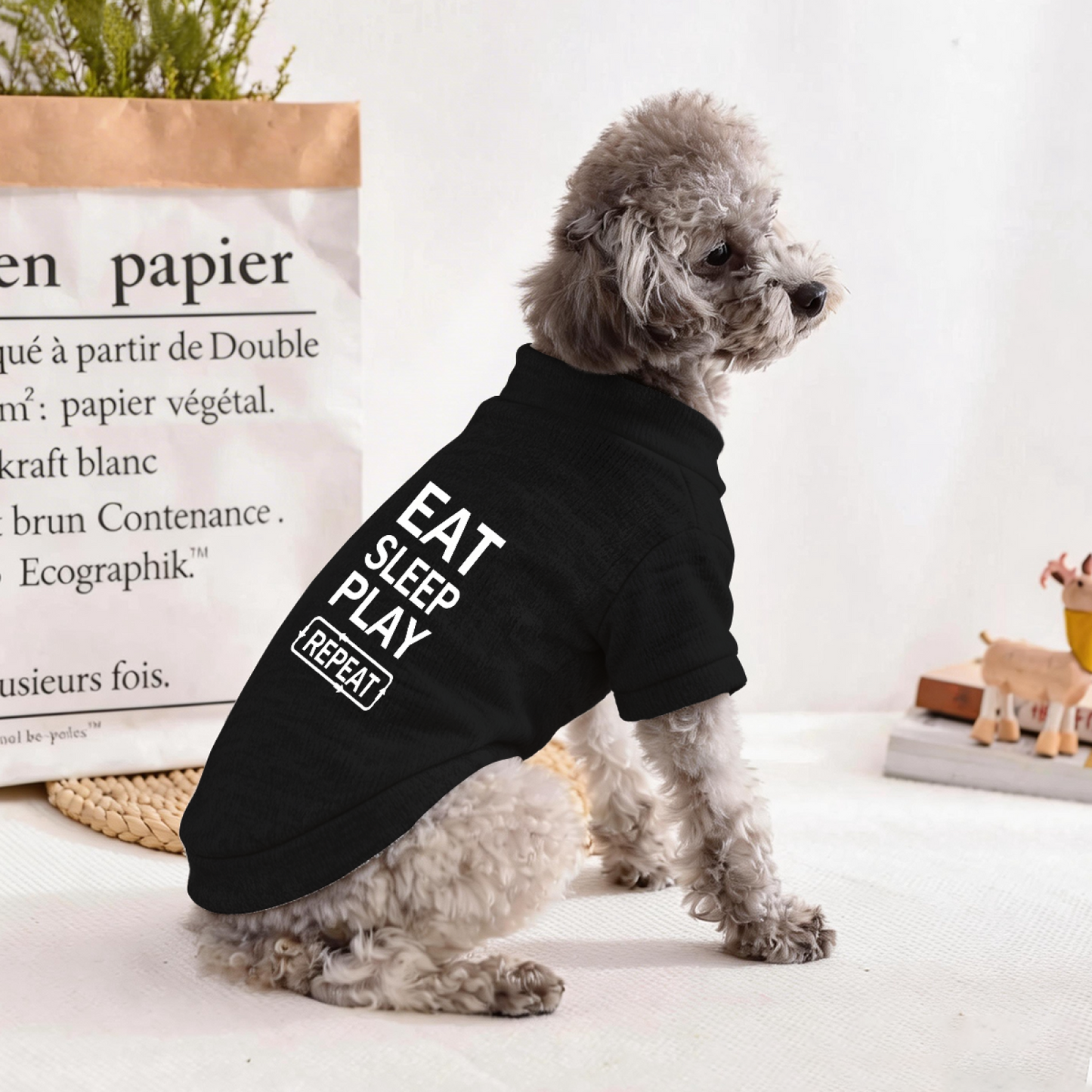 Eat Sleep Play Repeat Funny Slogan Pet Cardigan Sweater For Lazy Pups