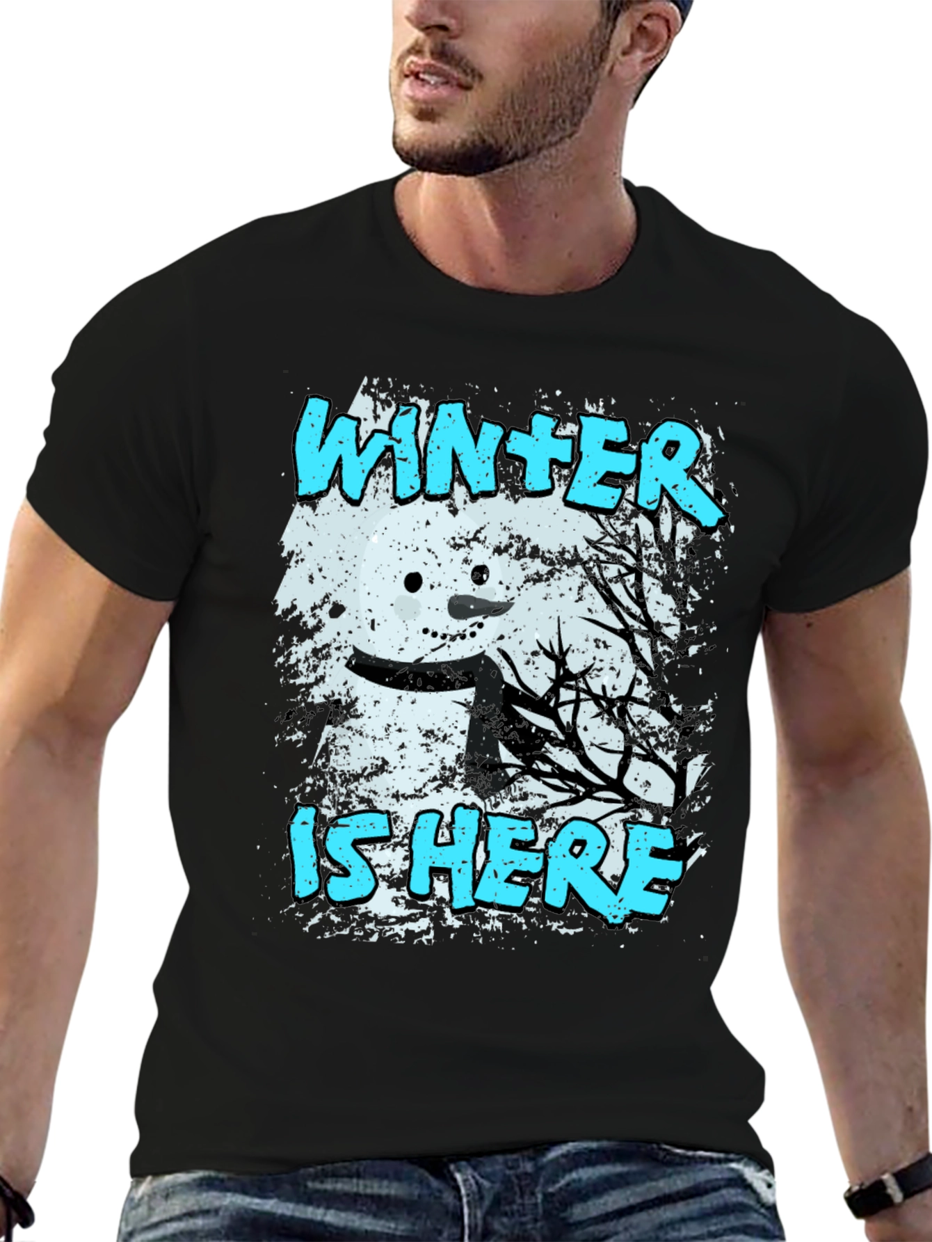 Winter is Here T-Shirt - Snowman Graphic Tee