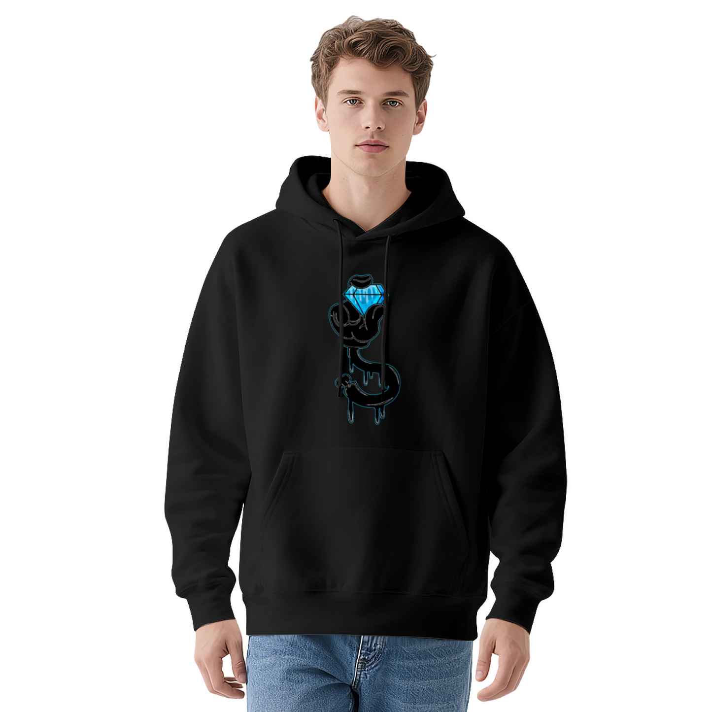 Drip Diamond Cool Street Graphic Hoodie, Trendy Soft White Sweatshirt