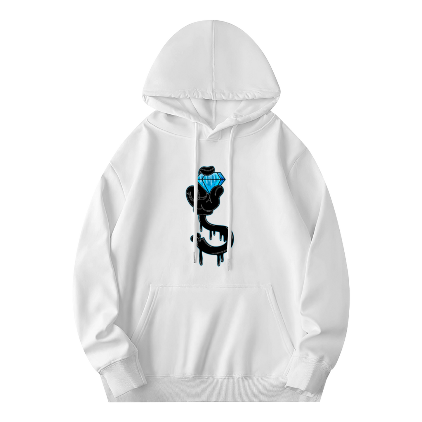 Drip Diamond Cool Street Graphic Hoodie, Trendy Soft White Sweatshirt
